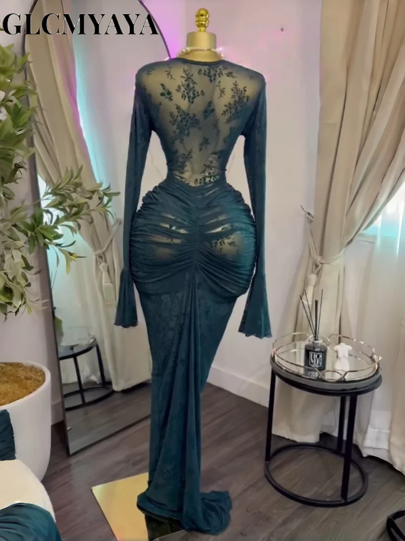 GLCMYAYA Women Zebra Striped Velvet Mesh Stacked Ruched Long Sleeve Bodycon Midi Maxi Dress with Tank Dresses Parties Vestidos