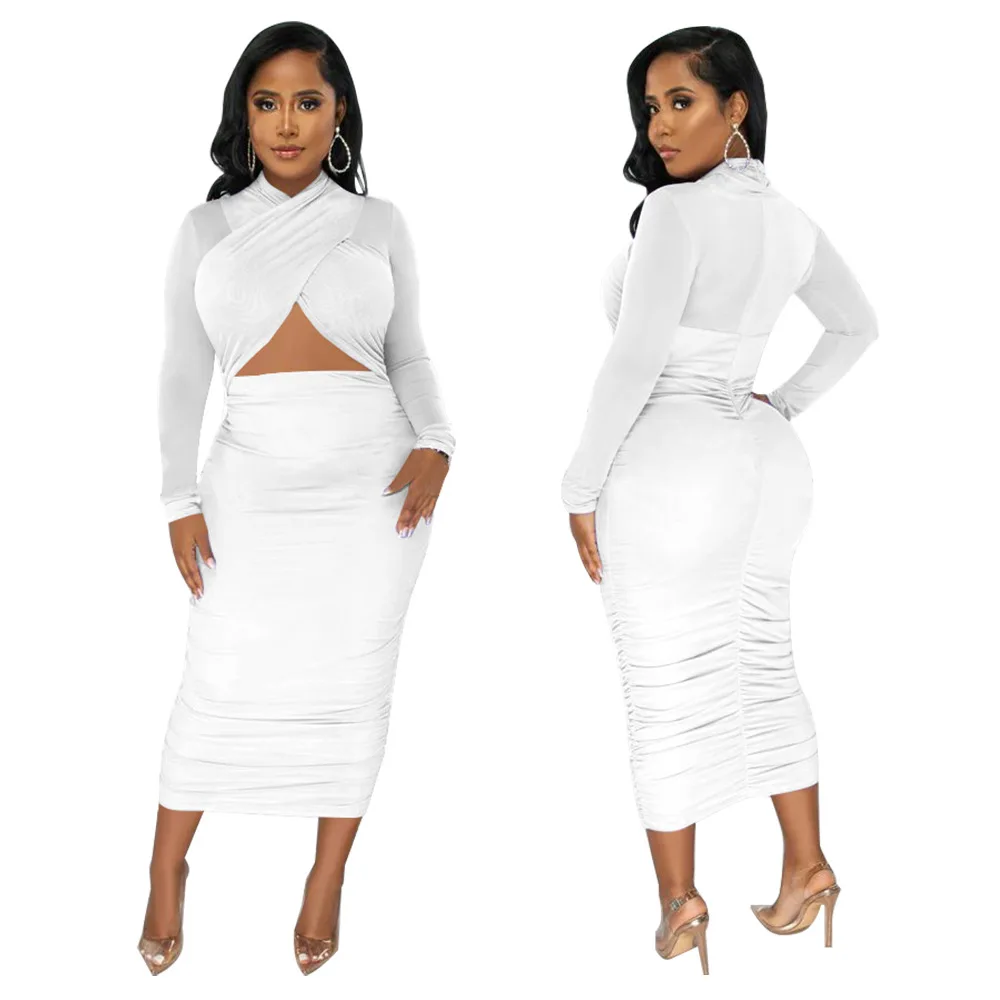 CM.YAYA 2023 Women Cutout Front Halter Neck Mesh Patchwork Long Sleeve Ruched Bodycon Midi Dress Sexy Night Party Club Dresses CM.YAYA 2023 Women Cutout Front Halter Neck Mesh Patchwork Long Sleeve Ruched Bodycon Midi Dress Sexy Night Party Club Dresses