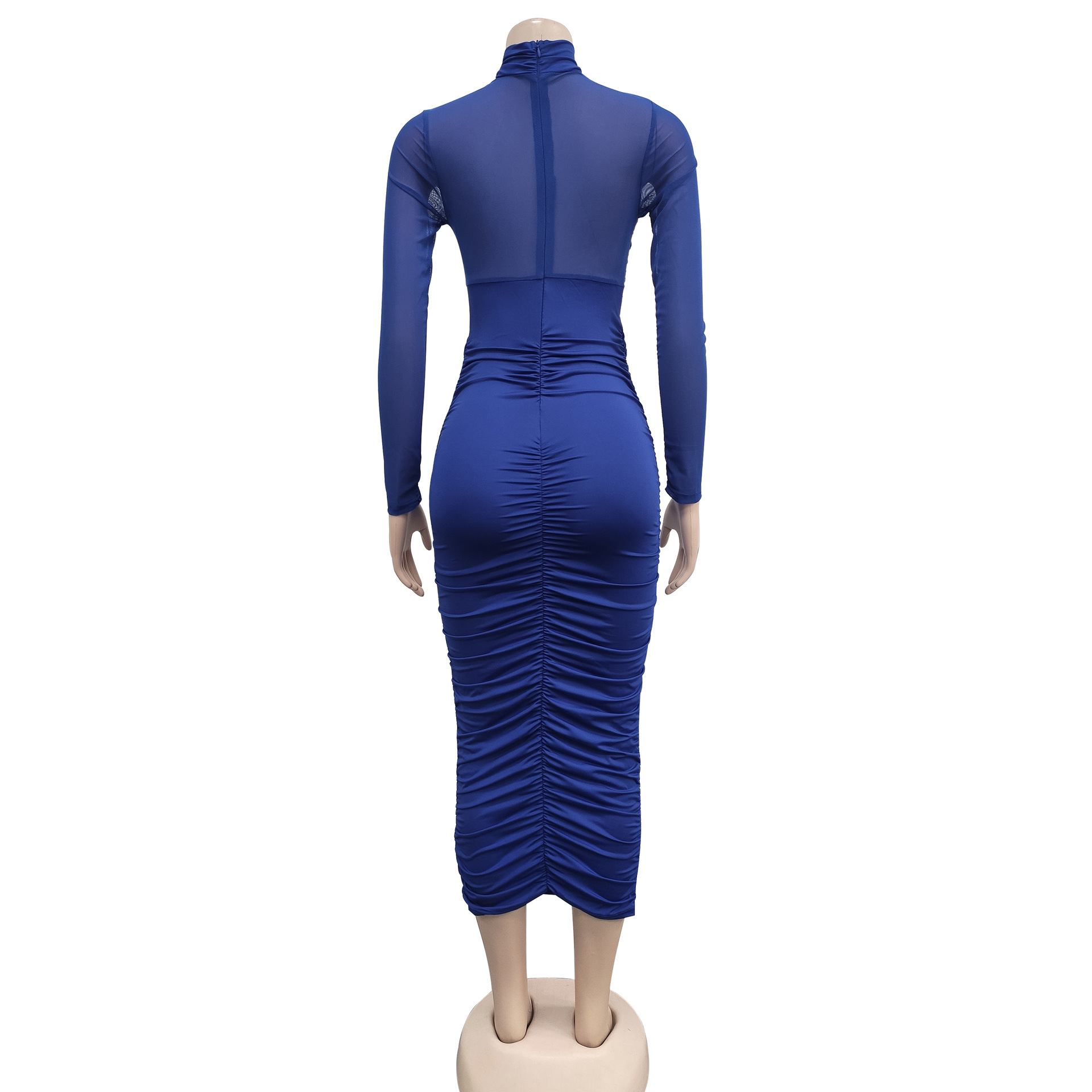 CM.YAYA 2023 Women Cutout Front Halter Neck Mesh Patchwork Long Sleeve Ruched Bodycon Midi Dress Sexy Night Party Club Dresses CM.YAYA 2023 Women Cutout Front Halter Neck Mesh Patchwork Long Sleeve Ruched Bodycon Midi Dress Sexy Night Party Club Dresses