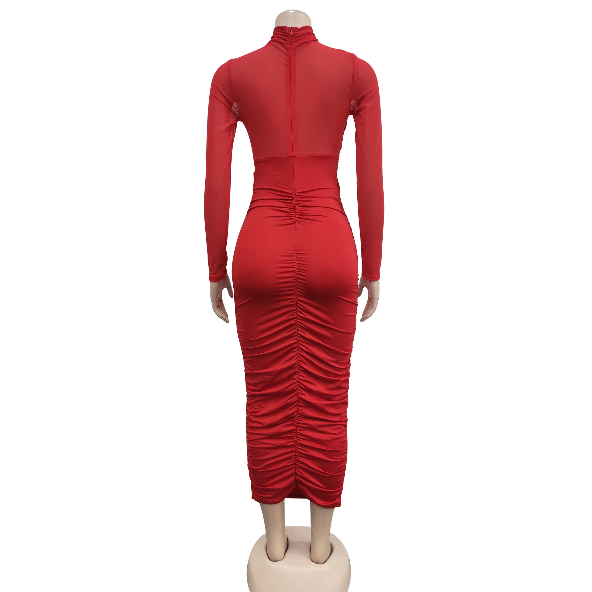 CM.YAYA 2023 Women Cutout Front Halter Neck Mesh Patchwork Long Sleeve Ruched Bodycon Midi Dress Sexy Night Party Club Dresses CM.YAYA 2023 Women Cutout Front Halter Neck Mesh Patchwork Long Sleeve Ruched Bodycon Midi Dress Sexy Night Party Club Dresses