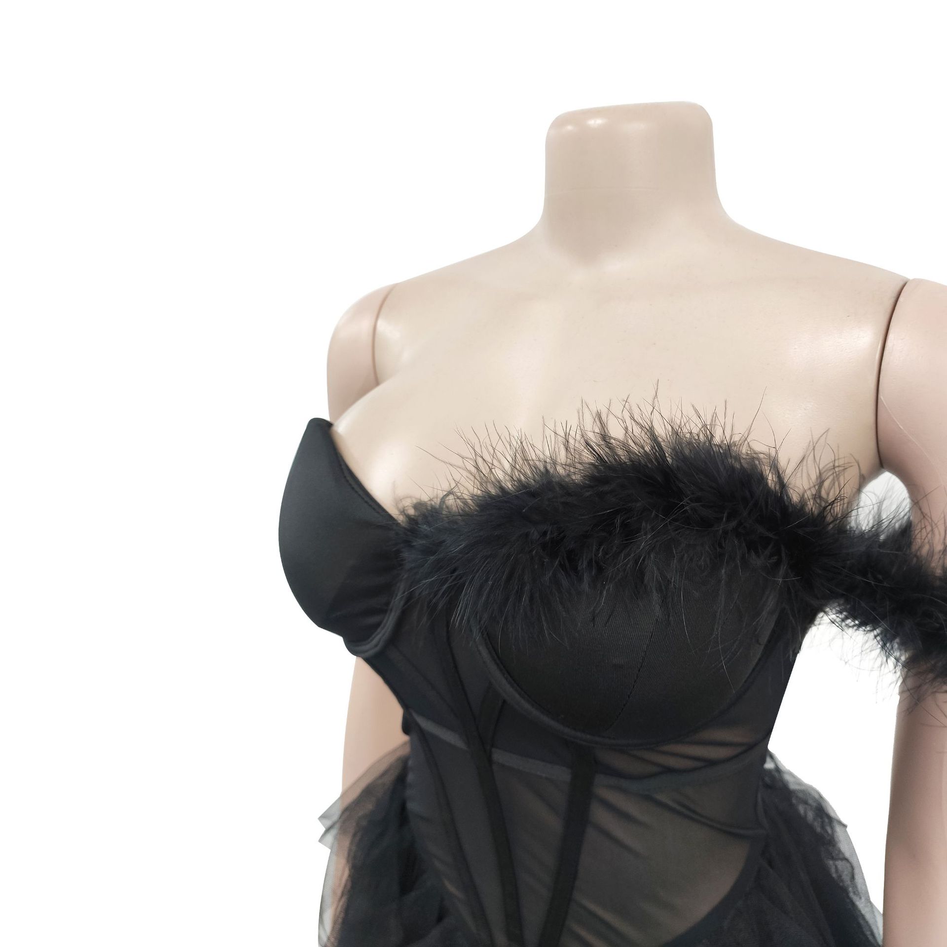 CM.YAYA Women Tierred Mesh See Though Off Shoulder Sweetheart Collar Maxi Long Floor Length Dress Evening Sexy Party Dresses