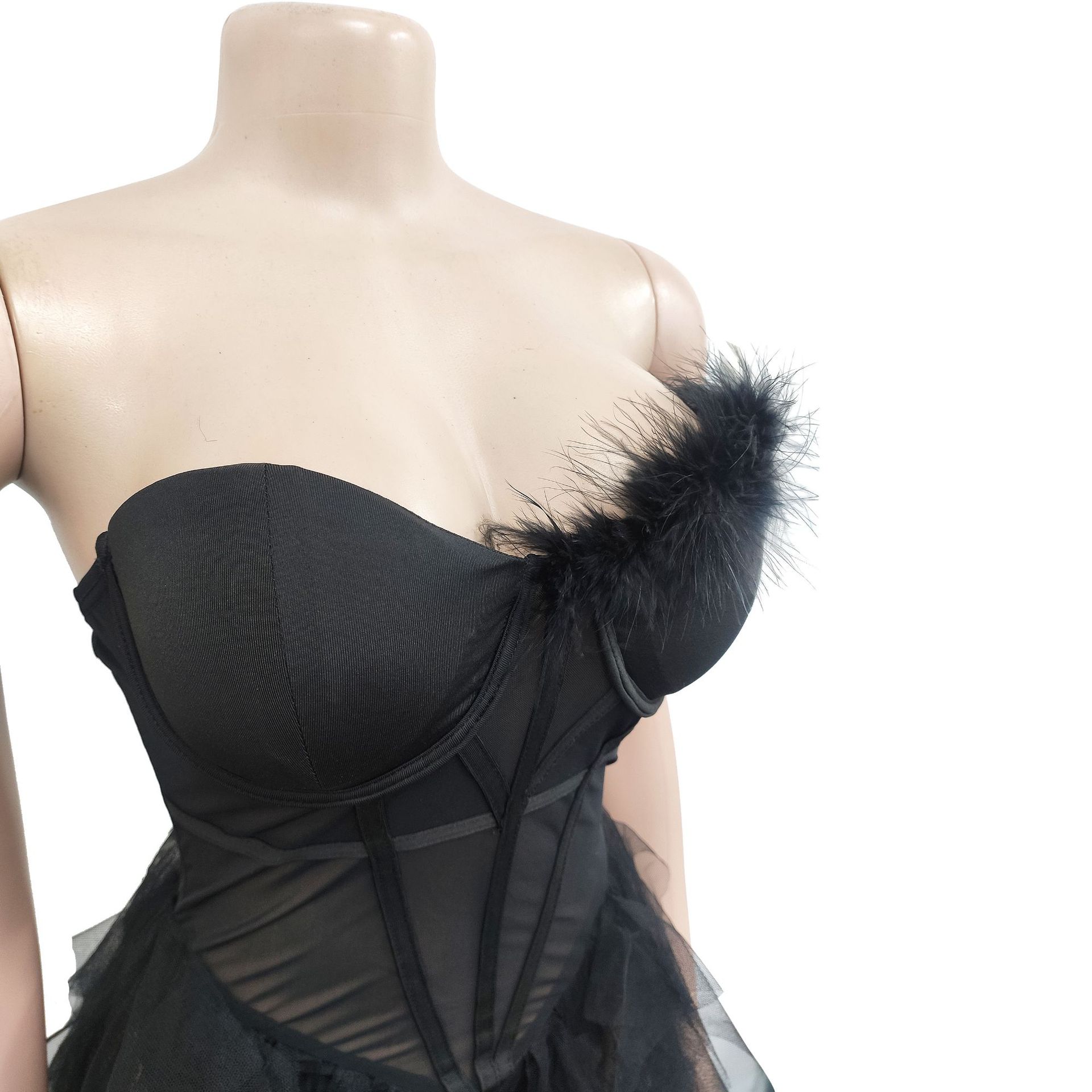 CM.YAYA Women Tierred Mesh See Though Off Shoulder Sweetheart Collar Maxi Long Floor Length Dress Evening Sexy Party Dresses