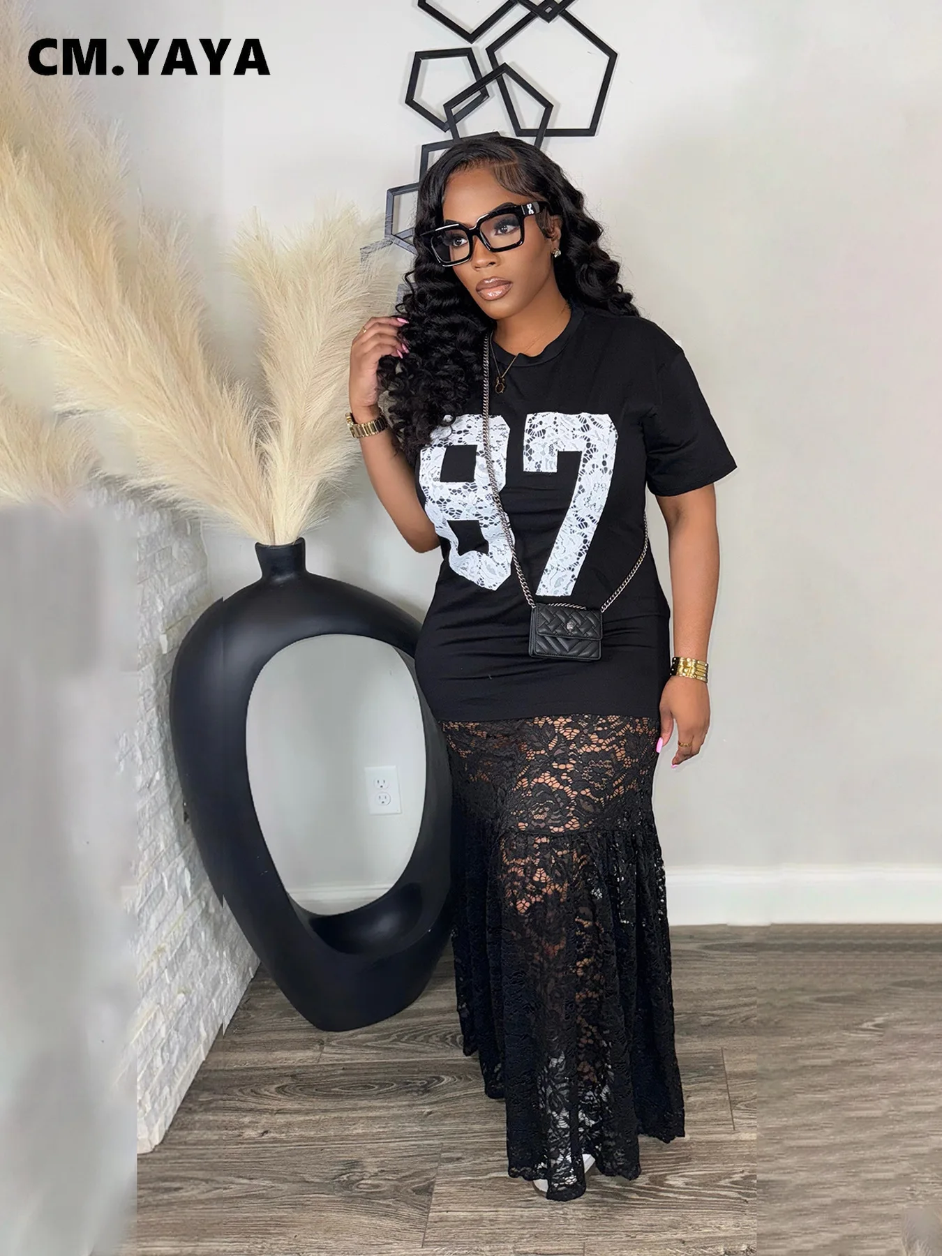 CM.YAYA Women Lace See Though Short Sleeve Maxi Long Dress 2025 Summer Birthday Vacation Casual Street Sexy Party Dresses CM.YAYA Women Lace See Though Short Sleeve Maxi Long Dress 2025 Summer Birthday Vacation Casual Street Sexy Party Dresses