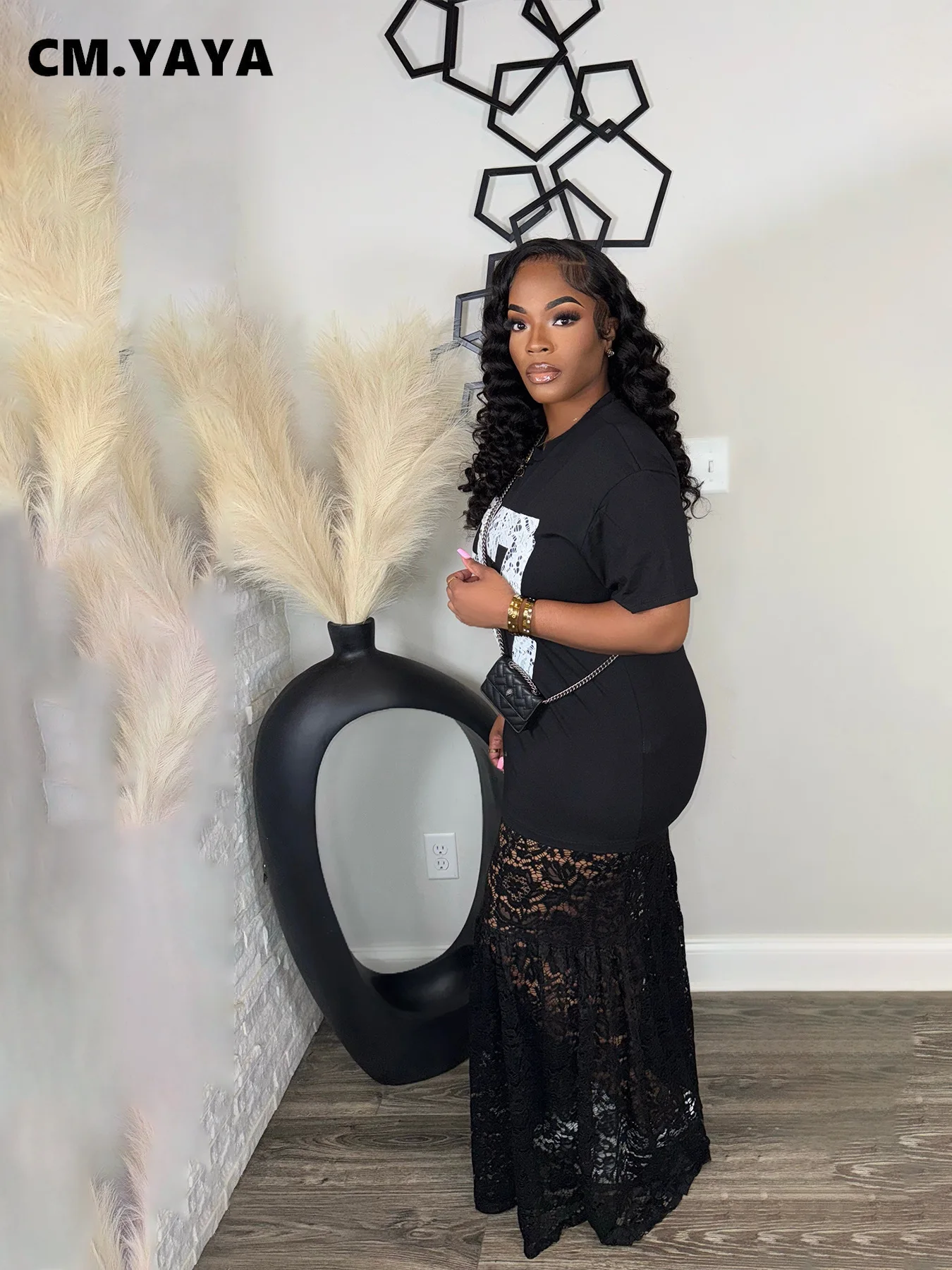 CM.YAYA Women Lace See Though Short Sleeve Maxi Long Dress 2025 Summer Birthday Vacation Casual Street Sexy Party Dresses CM.YAYA Women Lace See Though Short Sleeve Maxi Long Dress 2025 Summer Birthday Vacation Casual Street Sexy Party Dresses