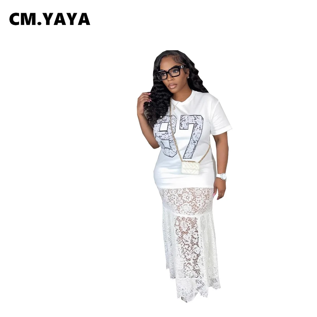 CM.YAYA Women Lace See Though Short Sleeve Maxi Long Dress 2025 Summer Birthday Vacation Casual Street Sexy Party Dresses CM.YAYA Women Lace See Though Short Sleeve Maxi Long Dress 2025 Summer Birthday Vacation Casual Street Sexy Party Dresses