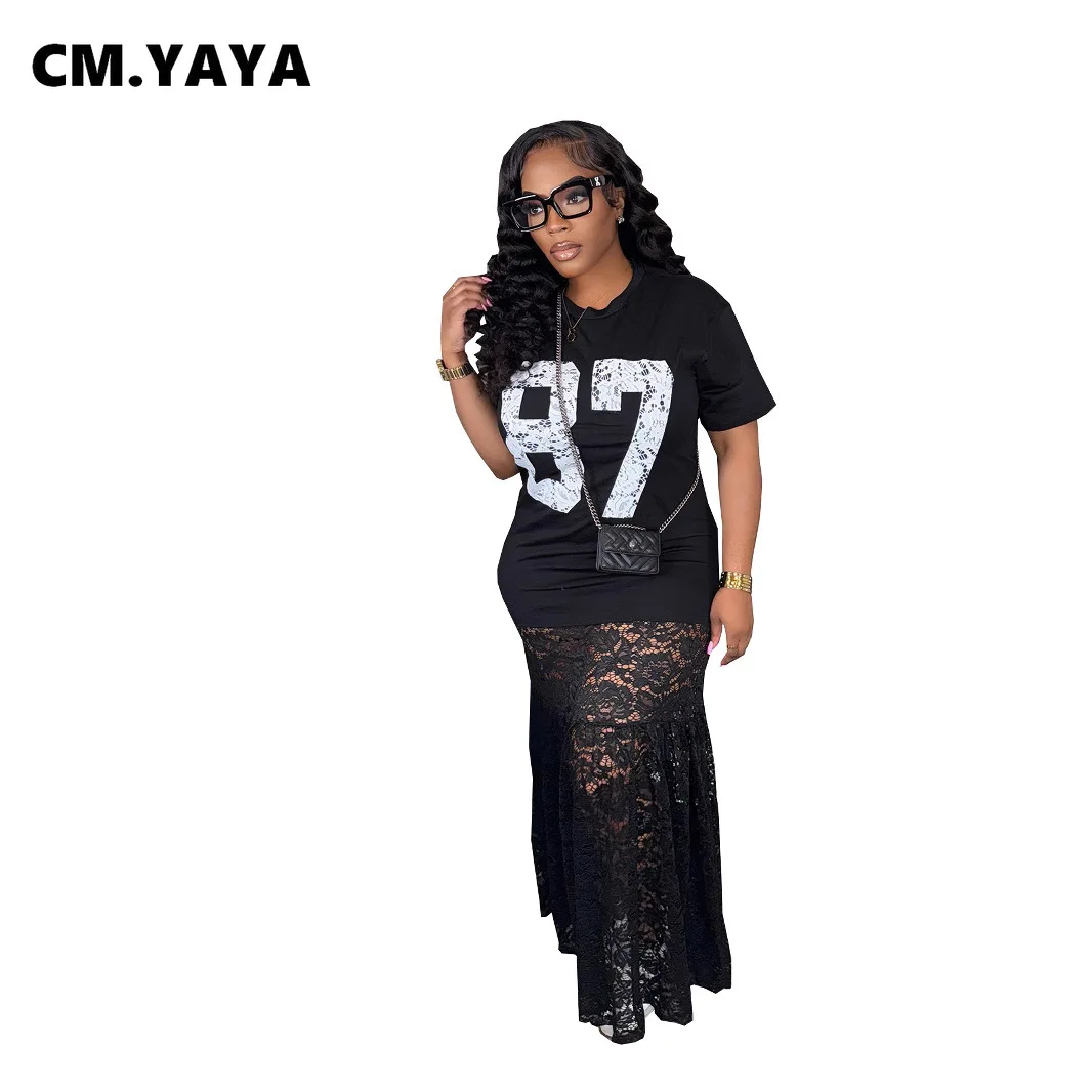 CM.YAYA Women Lace See Though Short Sleeve Maxi Long Dress 2025 Summer Birthday Vacation Casual Street Sexy Party Dresses CM.YAYA Women Lace See Though Short Sleeve Maxi Long Dress 2025 Summer Birthday Vacation Casual Street Sexy Party Dresses