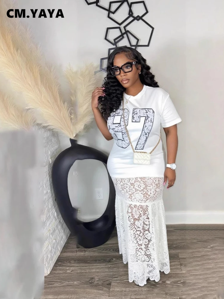 CM.YAYA Women Lace See Though Short Sleeve Maxi Long Dress 2025 Summer Birthday Vacation Casual Street Sexy Party Dresses CM.YAYA Women Lace See Though Short Sleeve Maxi Long Dress 2025 Summer Birthday Vacation Casual Street Sexy Party Dresses