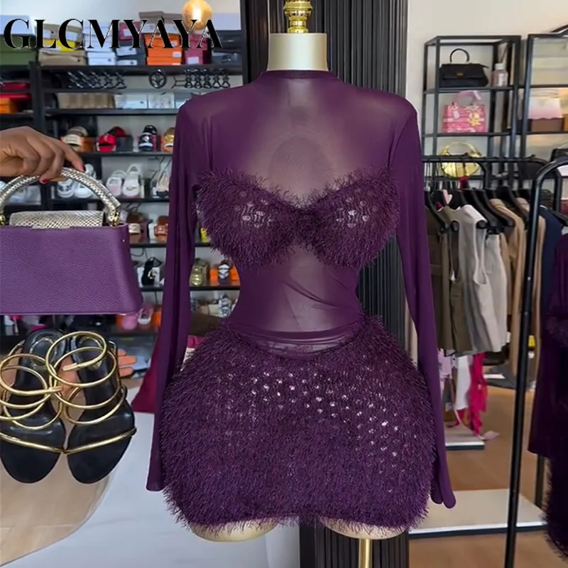 GLCMYAYA Street Women V-neck Long Sleeve Bodycon Midi Mini Dress 2025 Fall Vacation Sexy Evening Party Dresses Vestidos