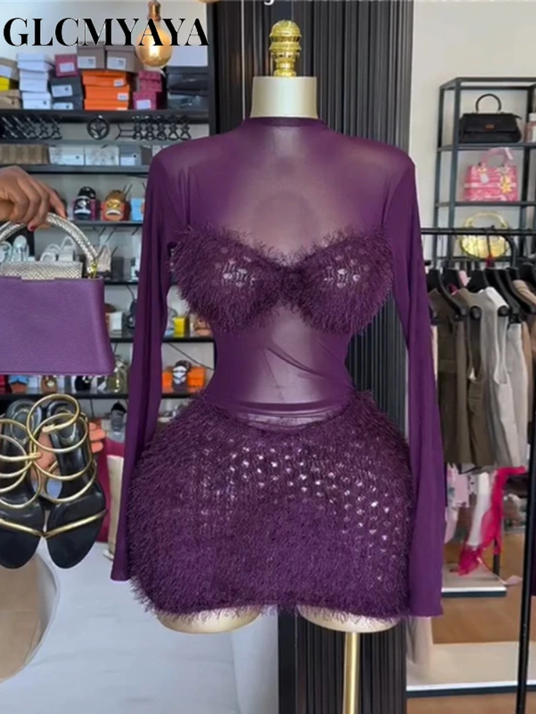 GLCMYAYA Street Women V-neck Long Sleeve Bodycon Midi Mini Dress 2025 Fall Vacation Sexy Evening Party Dresses Vestidos