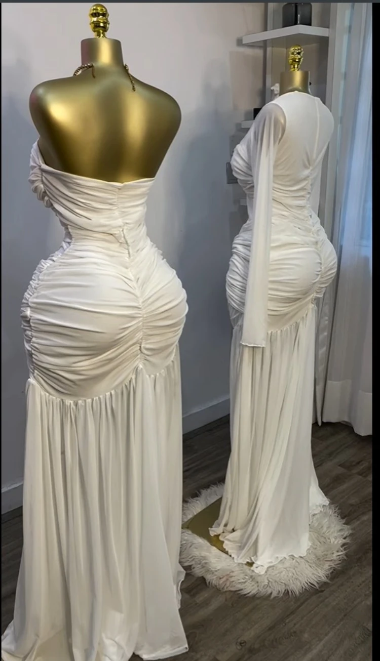 CM.YAYA Women Stacked Ruched Draped High Split Pleated Maxi Long Bodycon Dress 2025 Holiday Birthday Club Party Evening Dresses CM.YAYA Women Stacked Ruched Draped High Split Pleated Maxi Long Bodycon Dress 2025 Holiday Birthday Club Party Evening Dresses