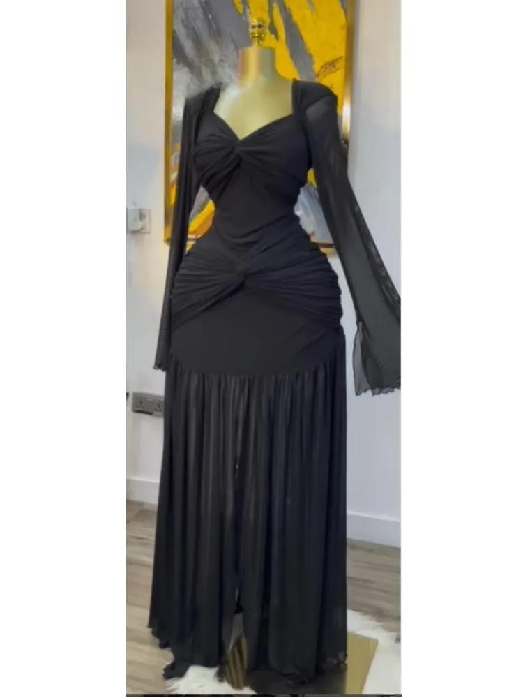 CM.YAYA Women Stacked Ruched Draped High Split Pleated Maxi Long Bodycon Dress 2025 Holiday Birthday Club Party Evening Dresses CM.YAYA Women Stacked Ruched Draped High Split Pleated Maxi Long Bodycon Dress 2025 Holiday Birthday Club Party Evening Dresses