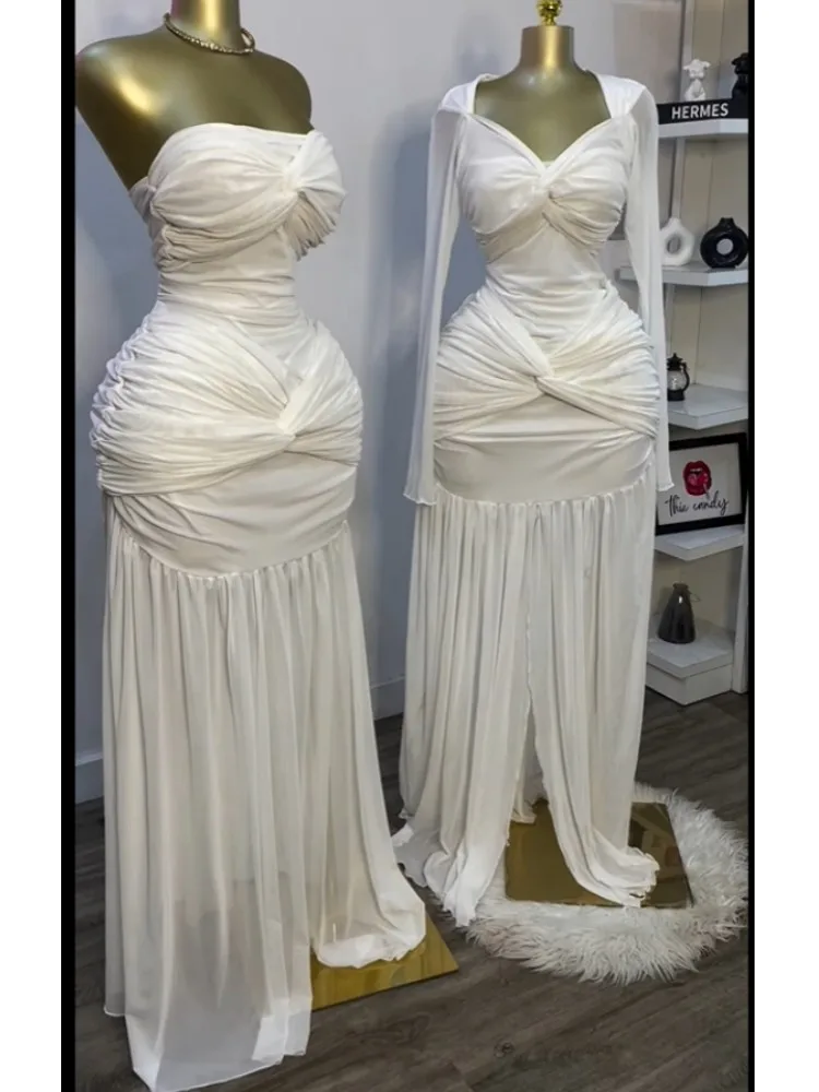 CM.YAYA Women Stacked Ruched Draped High Split Pleated Maxi Long Bodycon Dress 2025 Holiday Birthday Club Party Evening Dresses CM.YAYA Women Stacked Ruched Draped High Split Pleated Maxi Long Bodycon Dress 2025 Holiday Birthday Club Party Evening Dresses