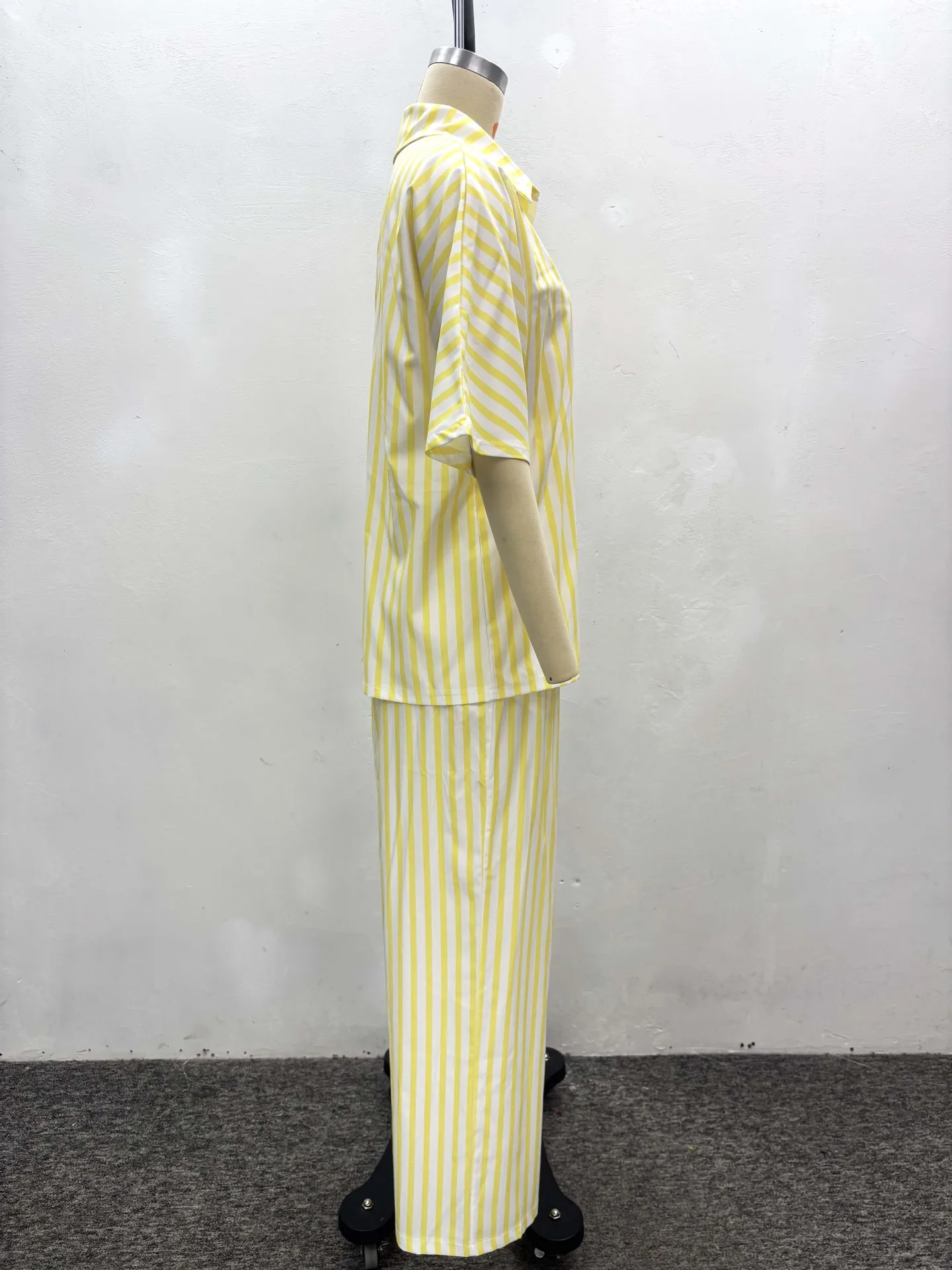 CM.YAYA Fashion Striped Women's Set Short Sleeve Blouse Shirt Top and Wide Leg Pants 2025  Two 2 Piece Sets Outfits Tracksuit