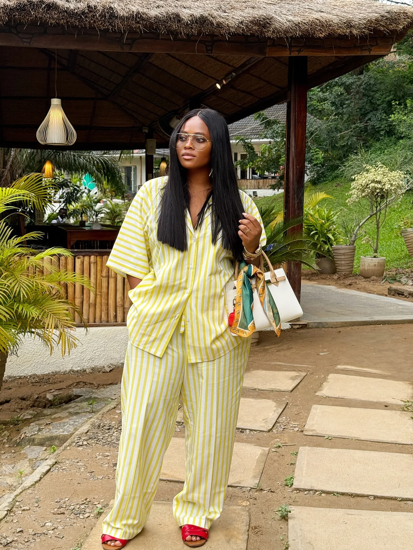 CM.YAYA Fashion Striped Women's Set Short Sleeve Blouse Shirt Top and Wide Leg Pants 2025  Two 2 Piece Sets Outfits Tracksuit