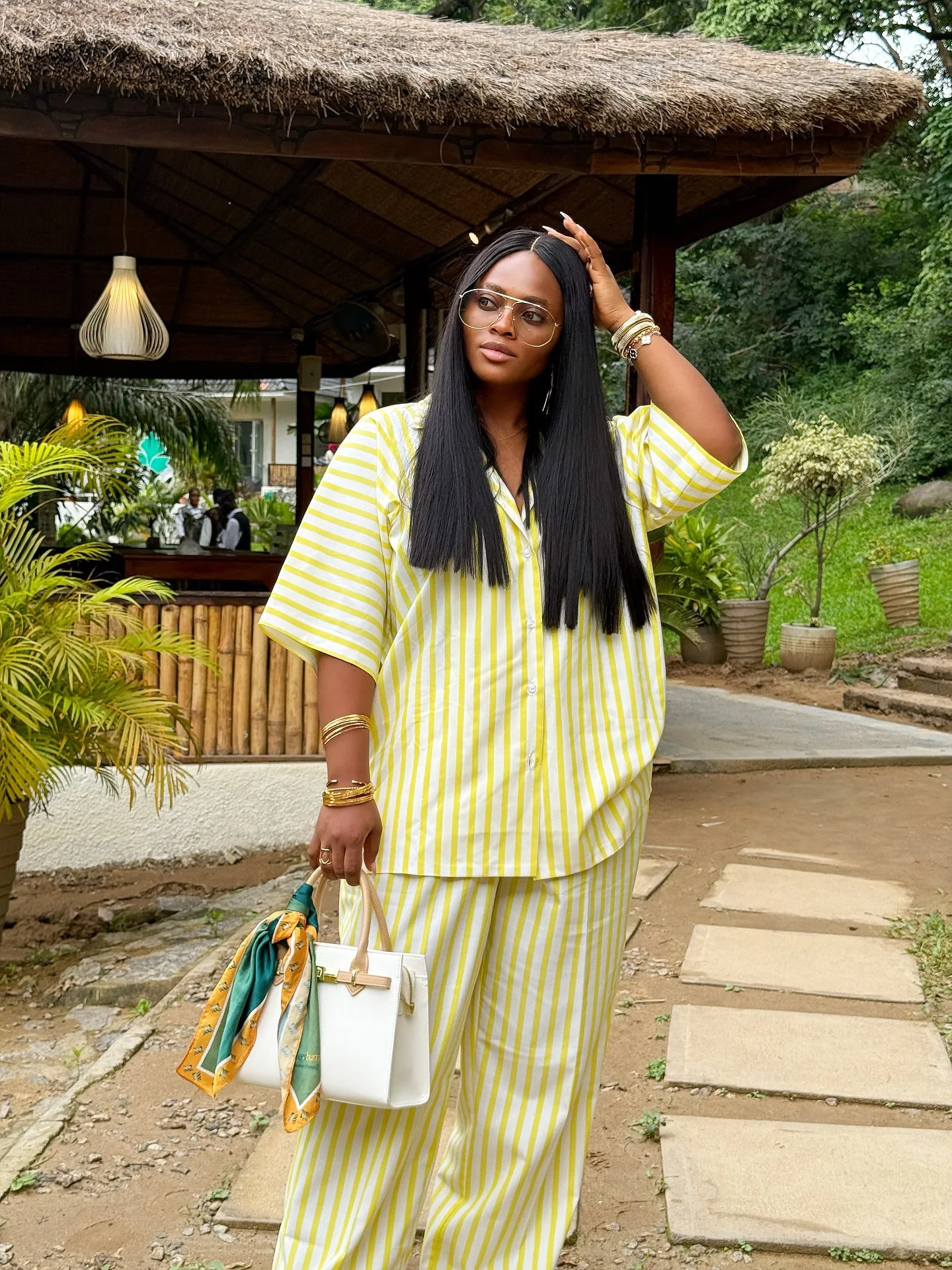 CM.YAYA Fashion Striped Women's Set Short Sleeve Blouse Shirt Top and Wide Leg Pants 2025  Two 2 Piece Sets Outfits Tracksuit