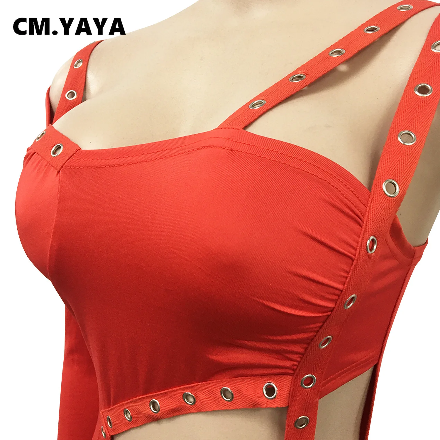 CM.YAYA Women Dress One Shoulder Full Sleeve Hollow Out Ankle-length Sheath Elastic Solid Party Dresses Summer New Fashion Dress