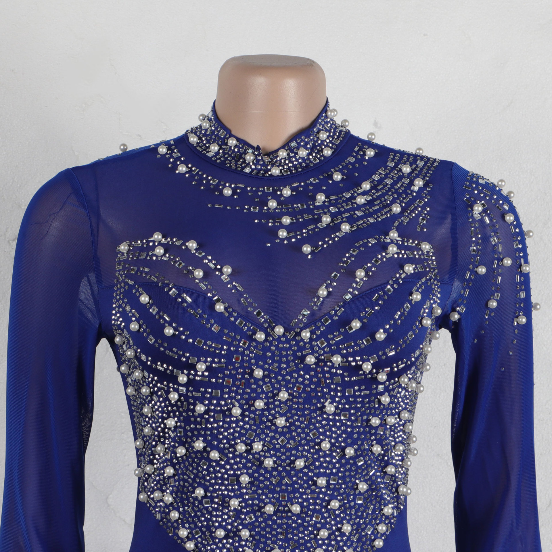 CM.YAYA Women Long Sleeve Diamonds Hot Rhinestones High Side Split Mermaid Midi Maxi Dress 2024 Even Sexy Party Dresses Vestidos