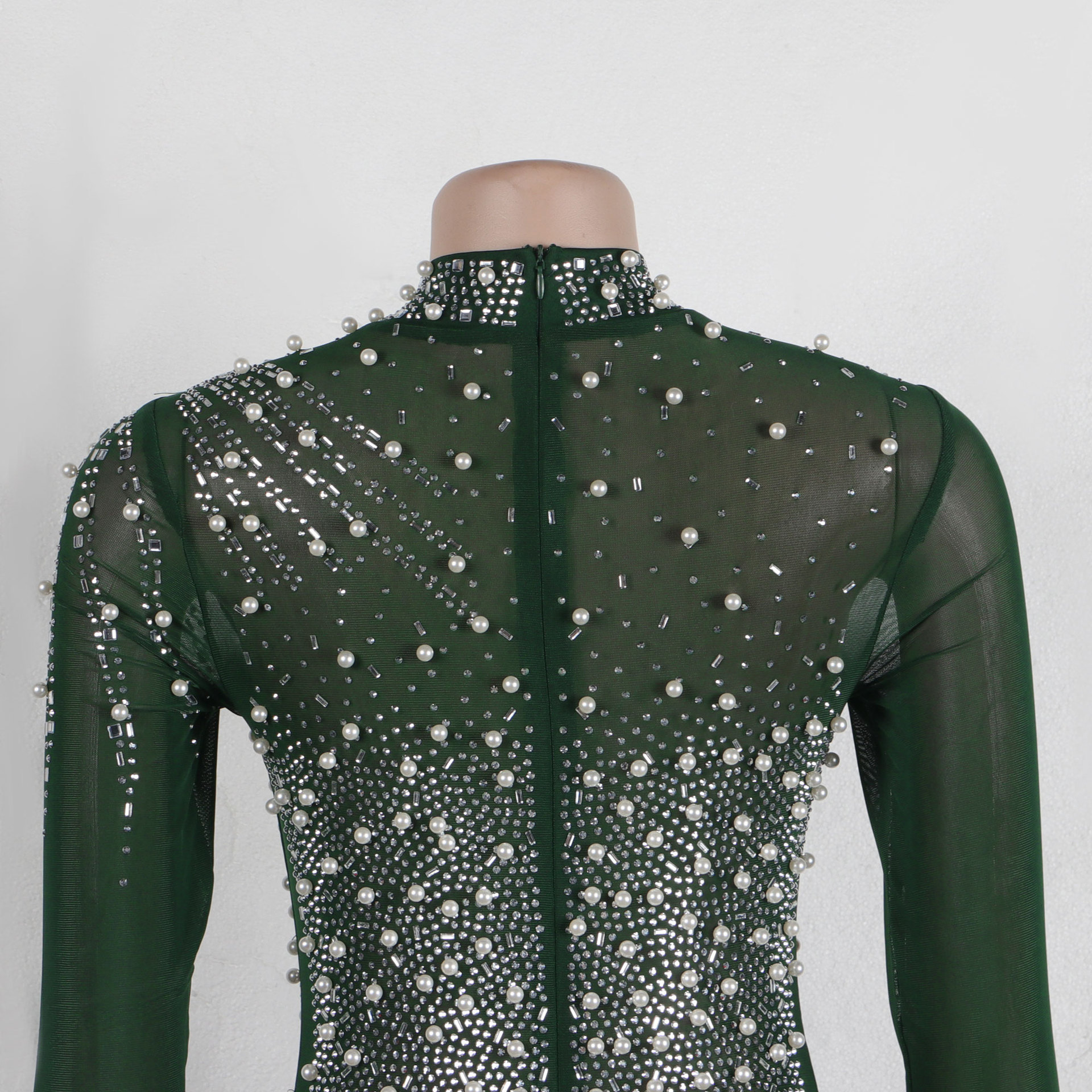 CM.YAYA Women Long Sleeve Diamonds Hot Rhinestones High Side Split Mermaid Midi Maxi Dress 2024 Even Sexy Party Dresses Vestidos