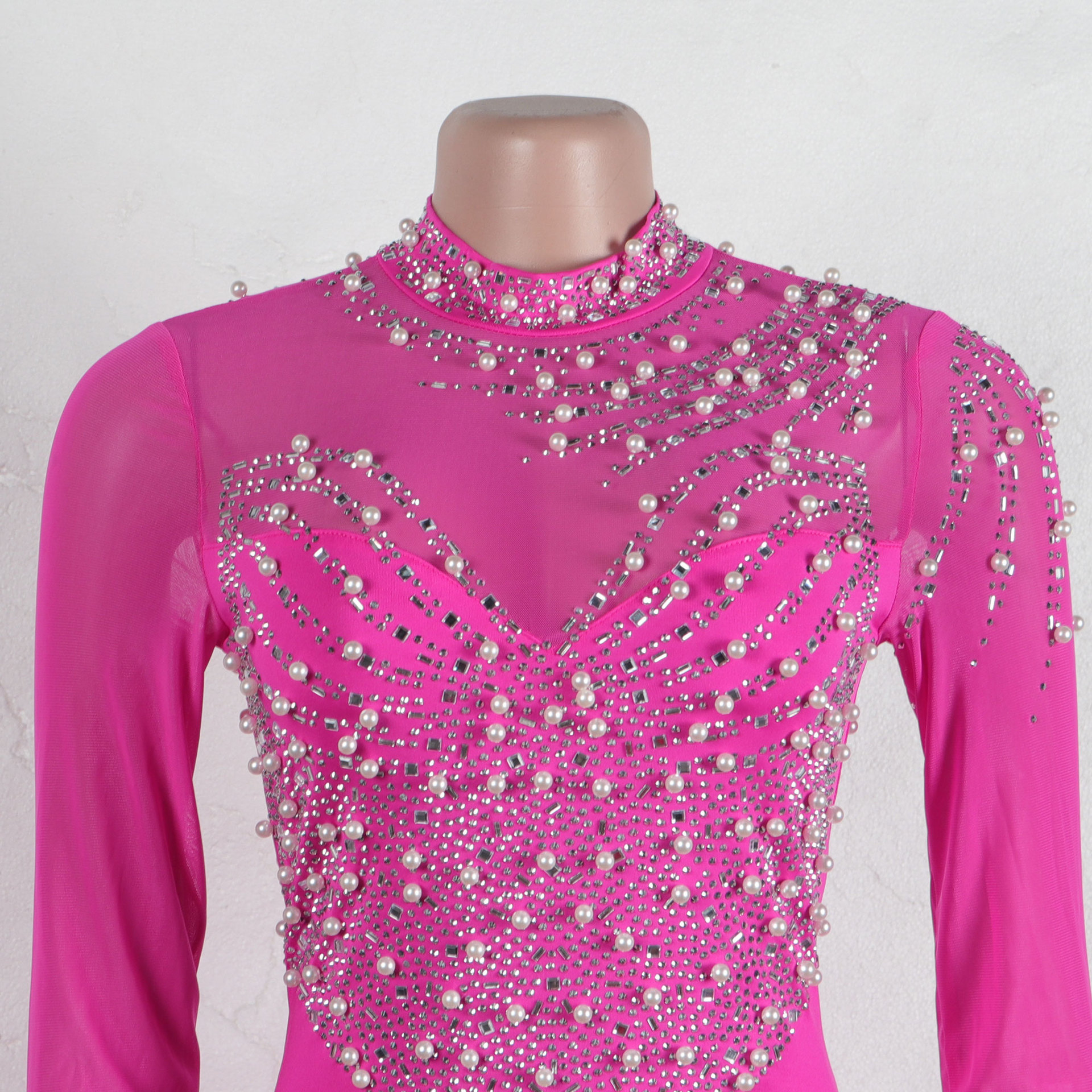 CM.YAYA Women Long Sleeve Diamonds Hot Rhinestones High Side Split Mermaid Midi Maxi Dress 2024 Even Sexy Party Dresses Vestidos