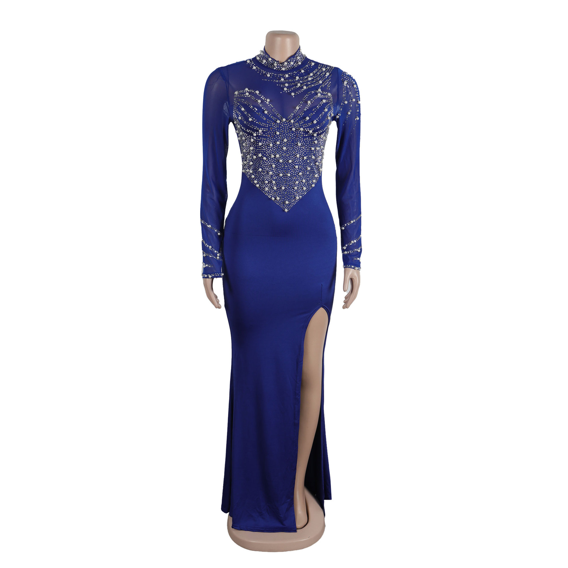 CM.YAYA Women Long Sleeve Diamonds Hot Rhinestones High Side Split Mermaid Midi Maxi Dress 2024 Even Sexy Party Dresses Vestidos