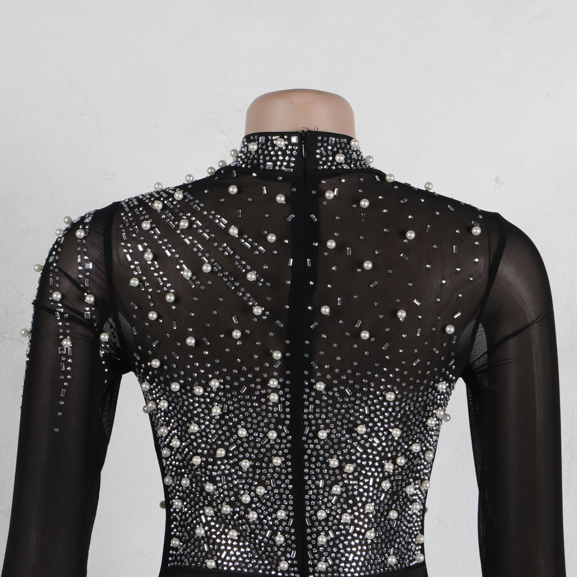 CM.YAYA Women Long Sleeve Diamonds Hot Rhinestones High Side Split Mermaid Midi Maxi Dress 2024 Even Sexy Party Dresses Vestidos