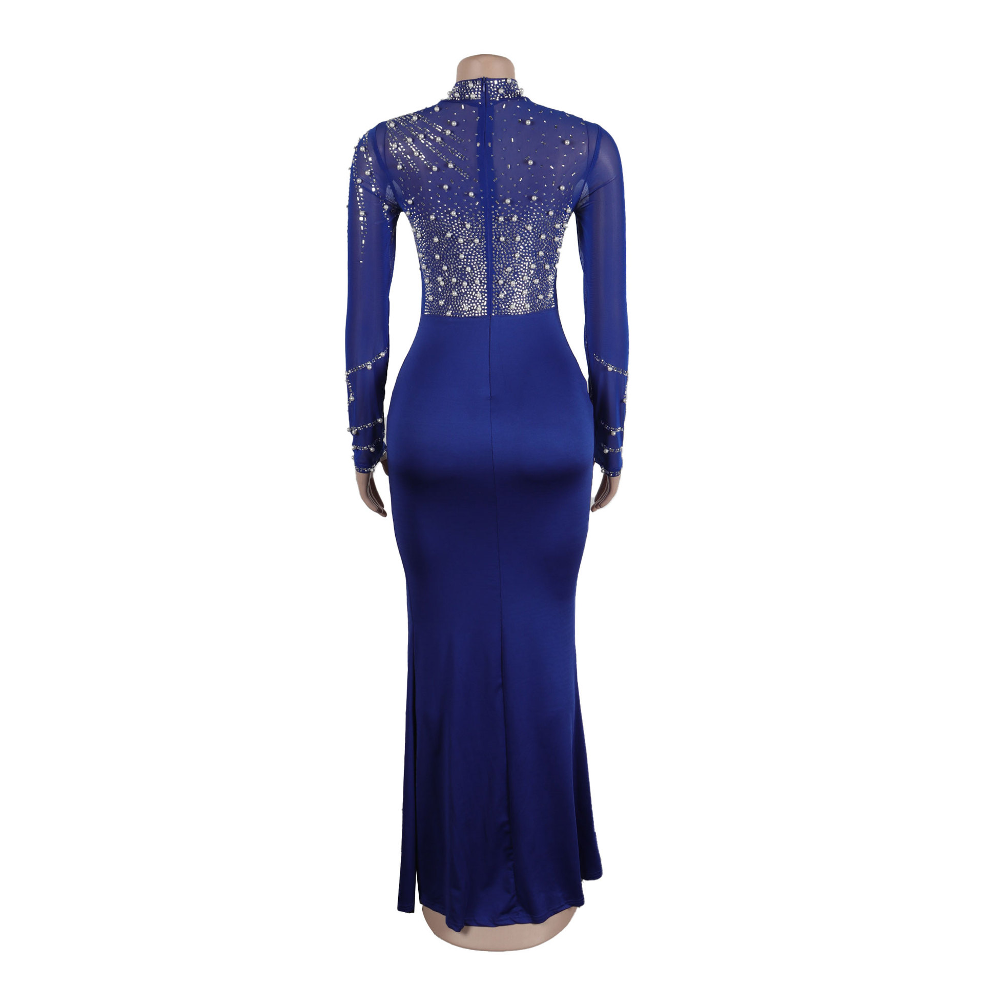 CM.YAYA Women Long Sleeve Diamonds Hot Rhinestones High Side Split Mermaid Midi Maxi Dress 2024 Even Sexy Party Dresses Vestidos