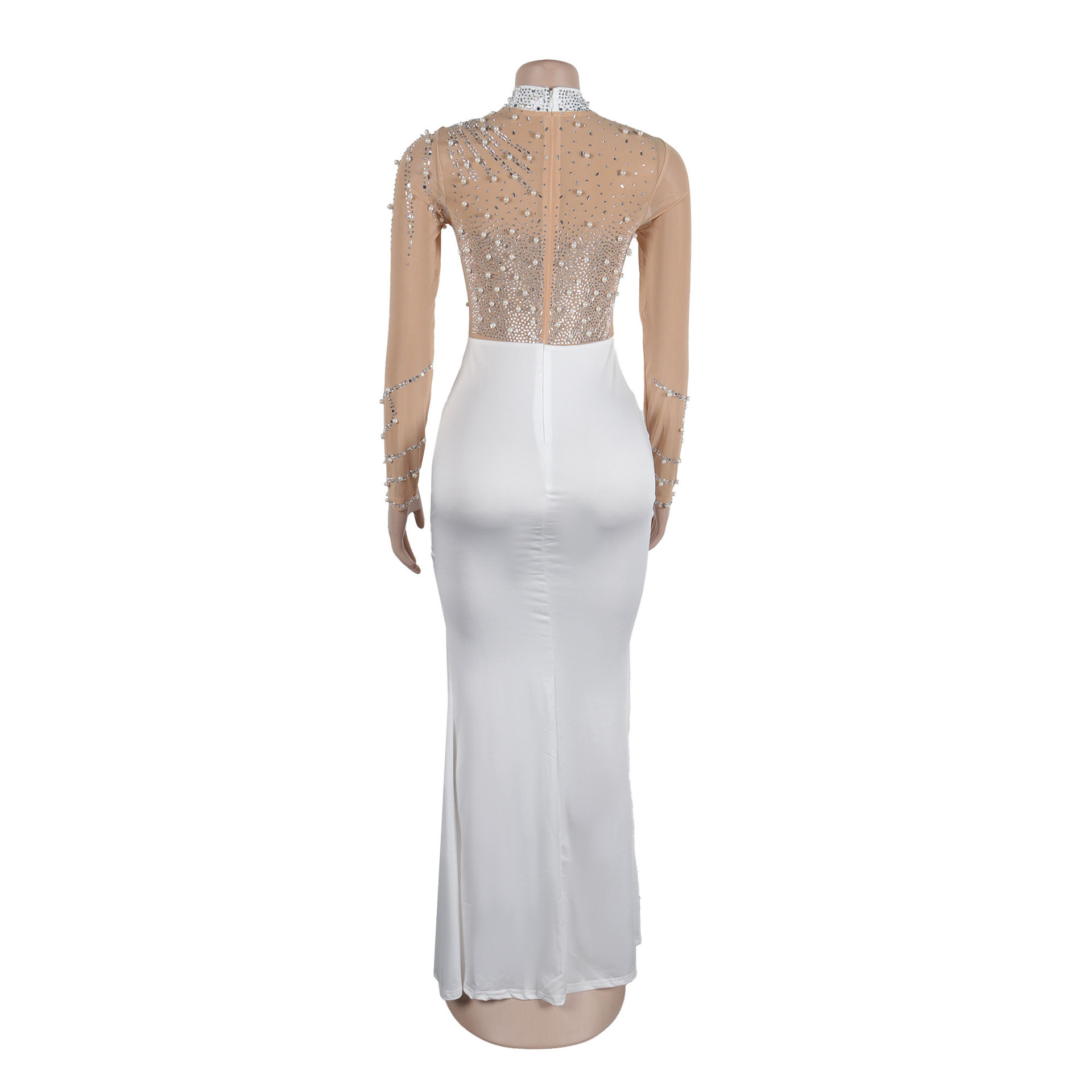 CM.YAYA Women Long Sleeve Diamonds Hot Rhinestones High Side Split Mermaid Midi Maxi Dress 2024 Even Sexy Party Dresses Vestidos