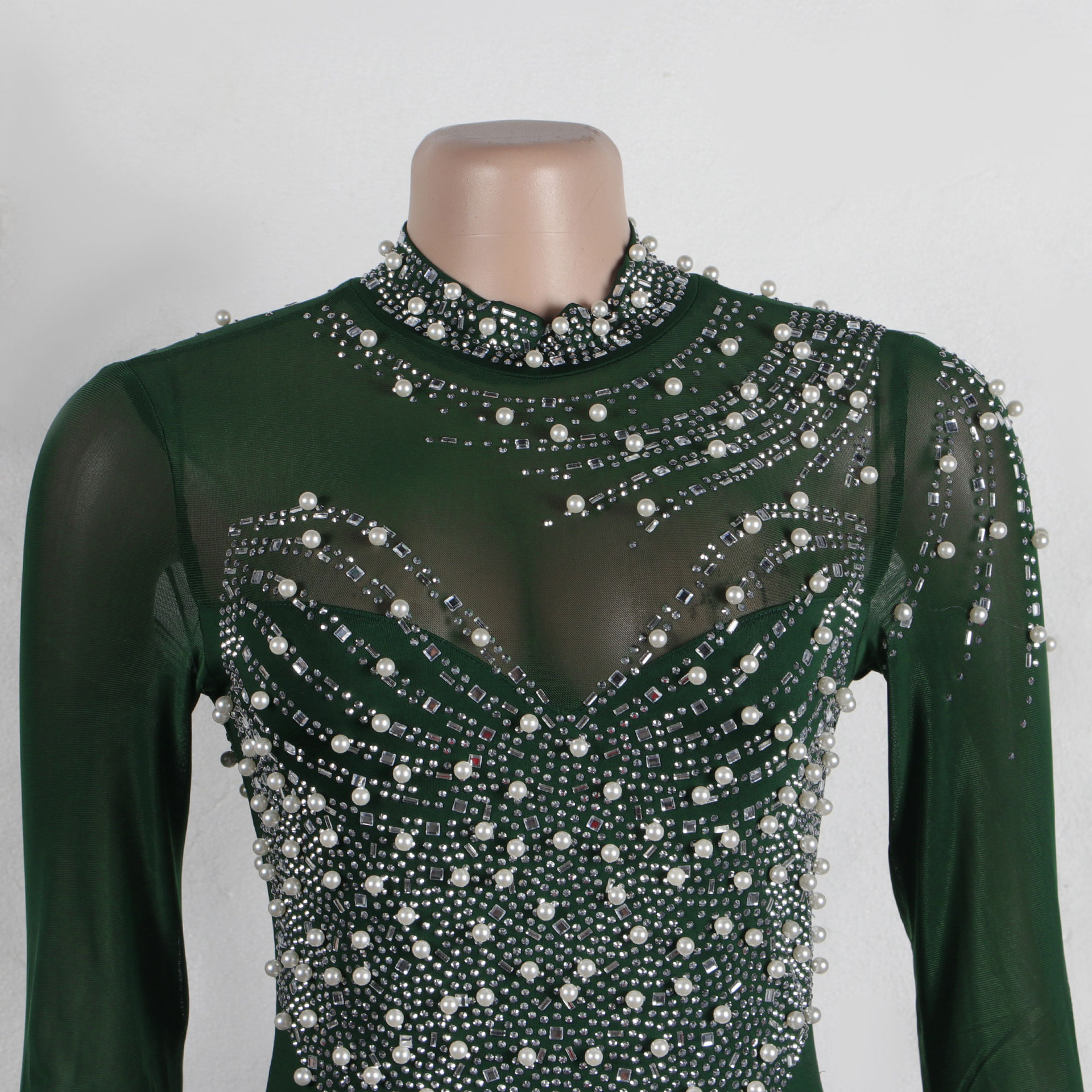 CM.YAYA Women Long Sleeve Diamonds Hot Rhinestones High Side Split Mermaid Midi Maxi Dress 2024 Even Sexy Party Dresses Vestidos