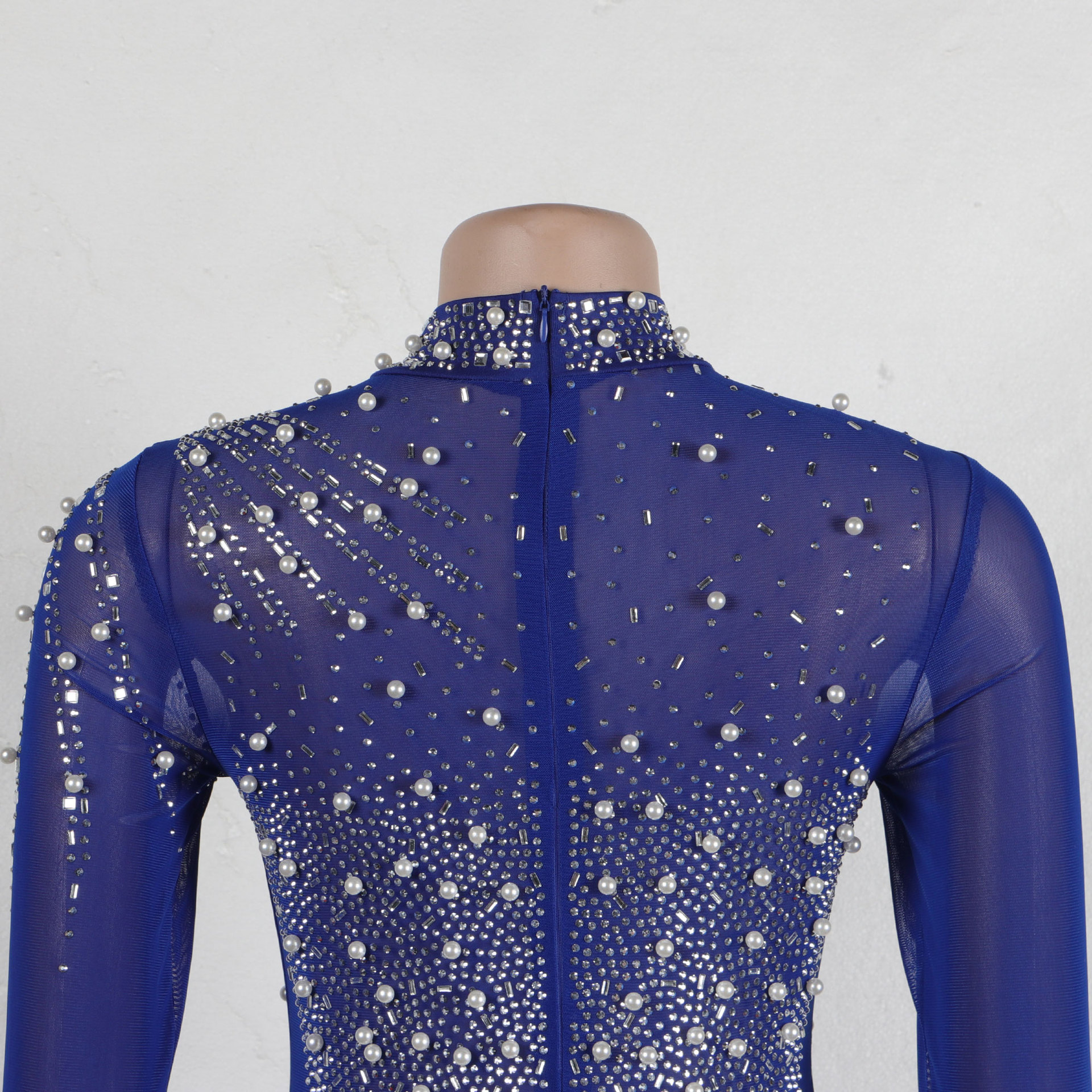 CM.YAYA Women Long Sleeve Diamonds Hot Rhinestones High Side Split Mermaid Midi Maxi Dress 2024 Even Sexy Party Dresses Vestidos