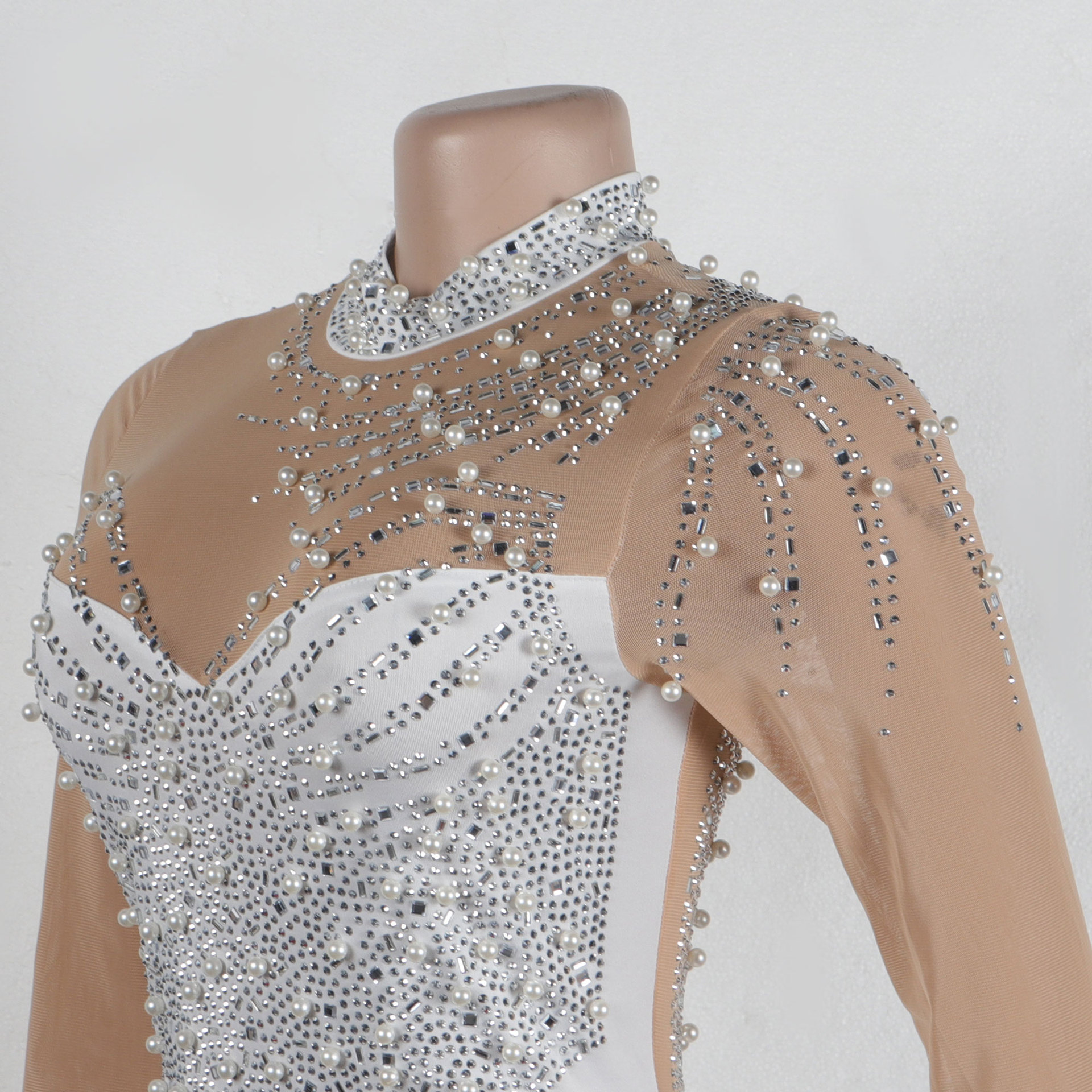 CM.YAYA Women Long Sleeve Diamonds Hot Rhinestones High Side Split Mermaid Midi Maxi Dress 2024 Even Sexy Party Dresses Vestidos