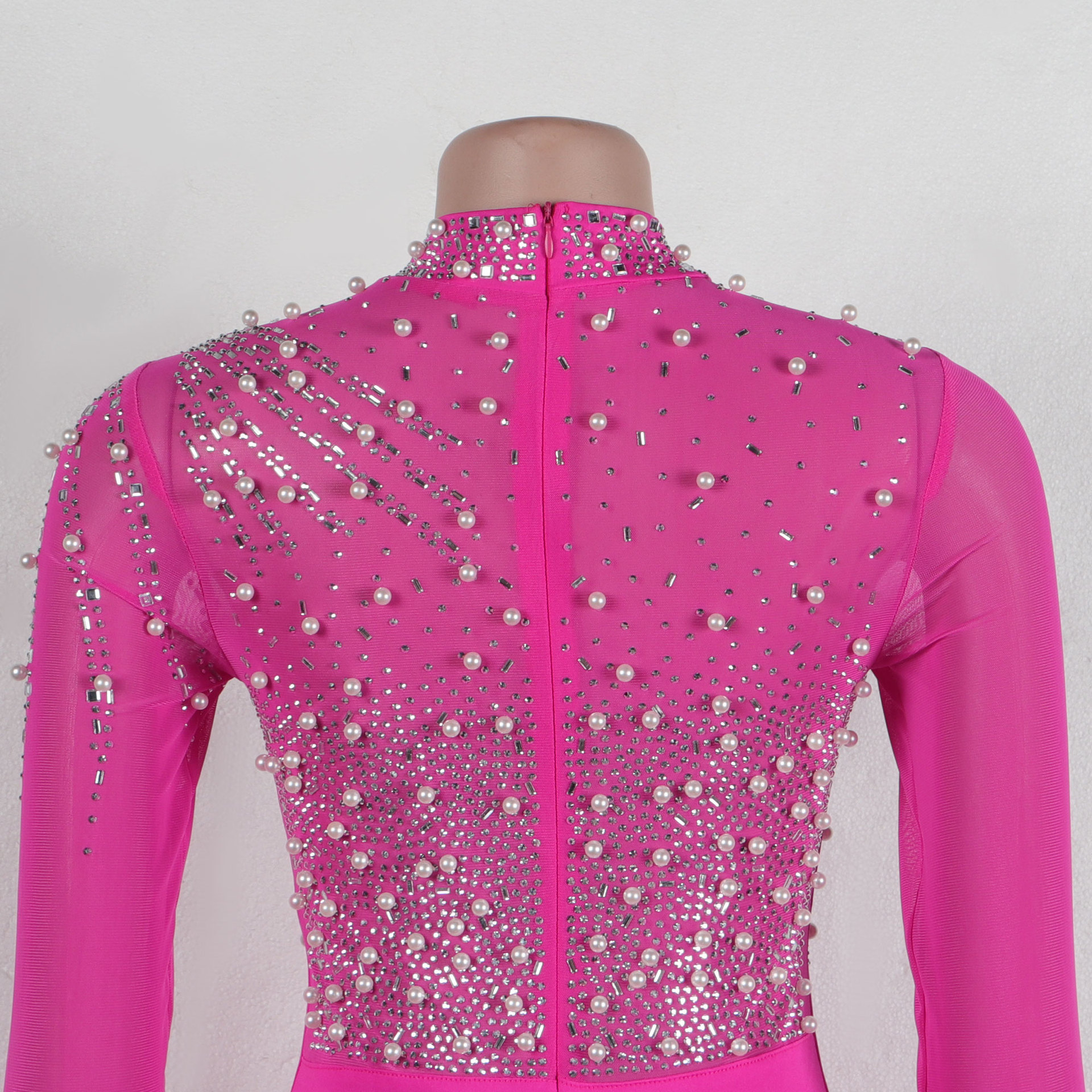 CM.YAYA Women Long Sleeve Diamonds Hot Rhinestones High Side Split Mermaid Midi Maxi Dress 2024 Even Sexy Party Dresses Vestidos