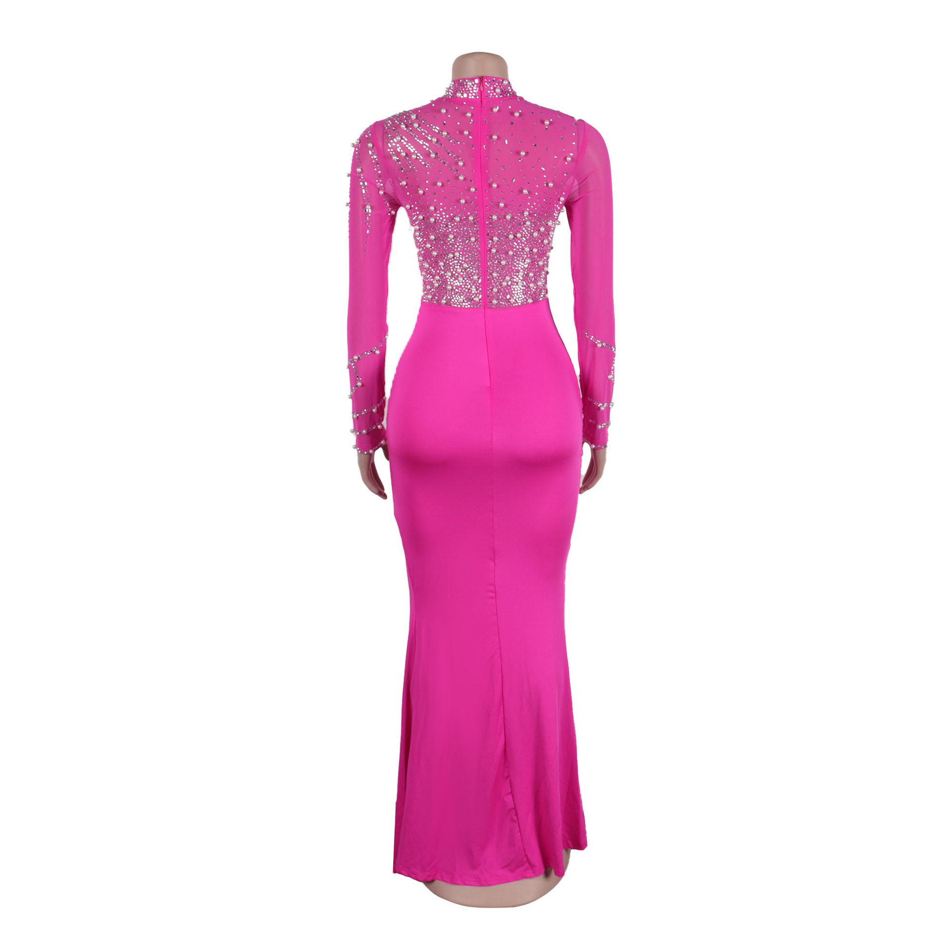 CM.YAYA Women Long Sleeve Diamonds Hot Rhinestones High Side Split Mermaid Midi Maxi Dress 2024 Even Sexy Party Dresses Vestidos