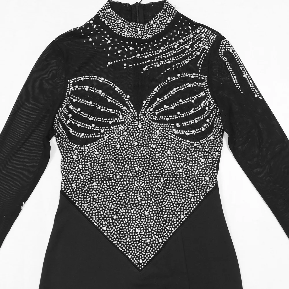 CM.YAYA Women Long Sleeve Diamonds Hot Rhinestones High Side Split Mermaid Midi Maxi Dress 2024 Even Sexy Party Dresses Vestidos