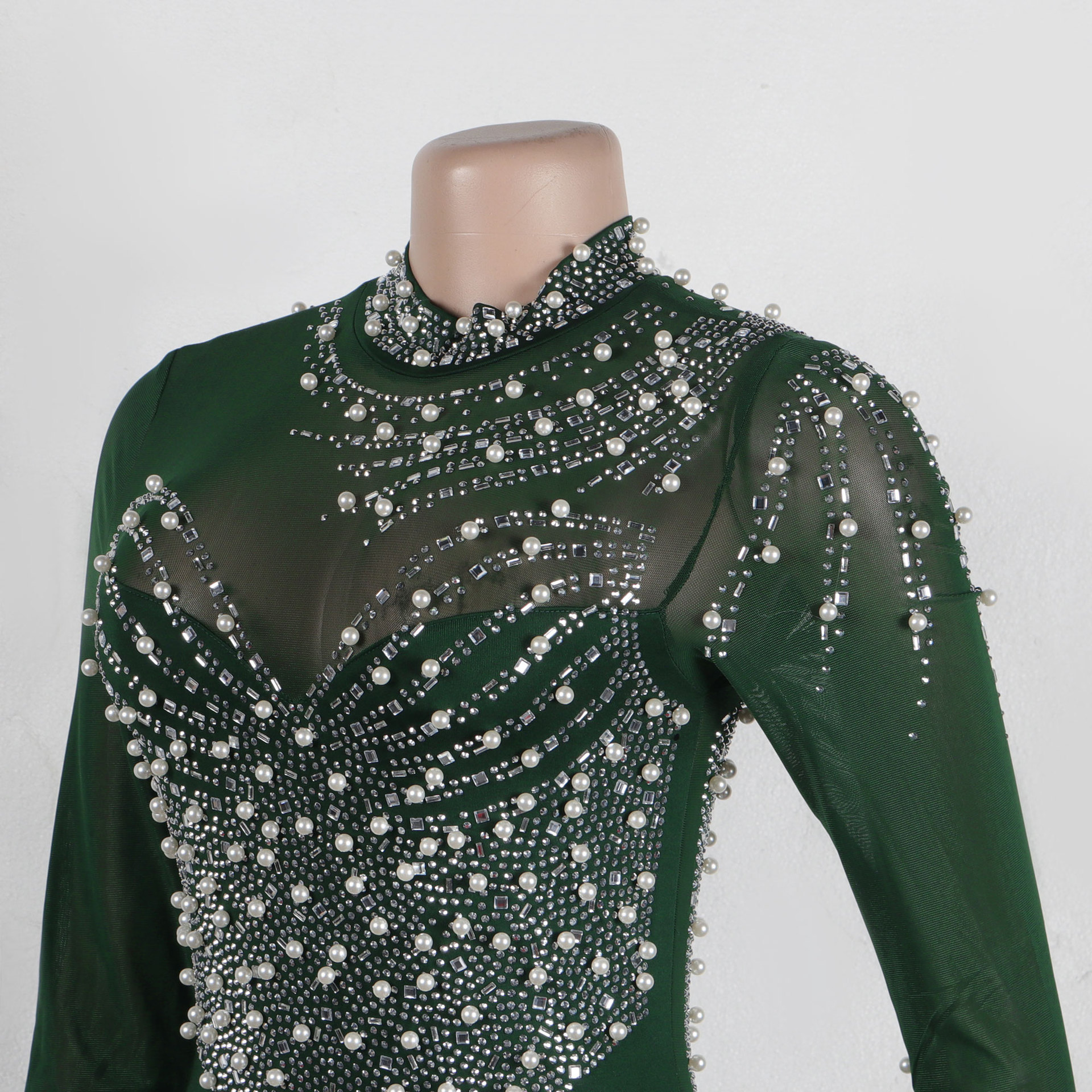 CM.YAYA Women Long Sleeve Diamonds Hot Rhinestones High Side Split Mermaid Midi Maxi Dress 2024 Even Sexy Party Dresses Vestidos