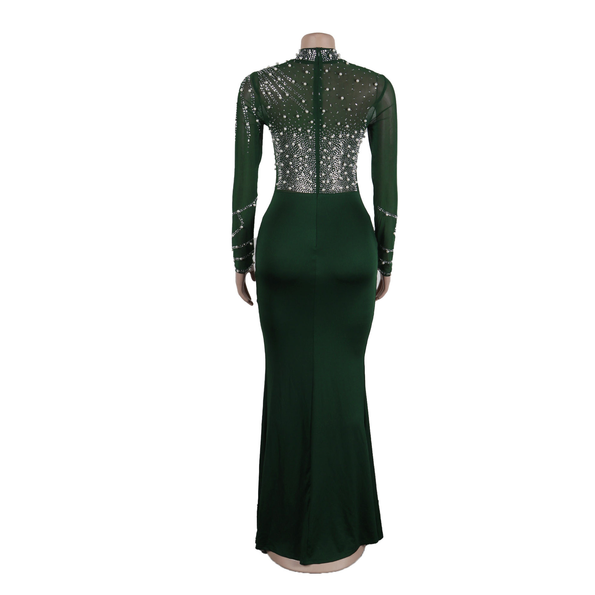 CM.YAYA Women Long Sleeve Diamonds Hot Rhinestones High Side Split Mermaid Midi Maxi Dress 2024 Even Sexy Party Dresses Vestidos