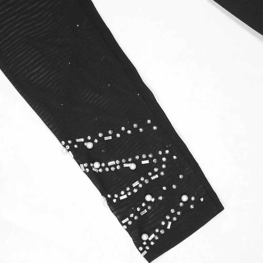 CM.YAYA Women Long Sleeve Diamonds Hot Rhinestones High Side Split Mermaid Midi Maxi Dress 2024 Even Sexy Party Dresses Vestidos