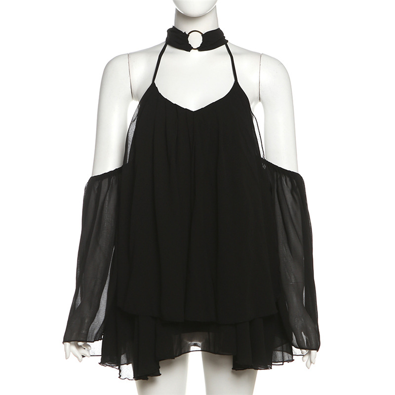 CM.YAYA Women Drop Shoulder Halter Neck Bow Backless Mini Chiffon Dress 2026 Street Beach Party Education Dresses Vestidos CM.YAYA Women Drop Shoulder Halter Neck Bow Backless Mini Chiffon Dress 2026 Street Beach Party Education Dresses Vestidos