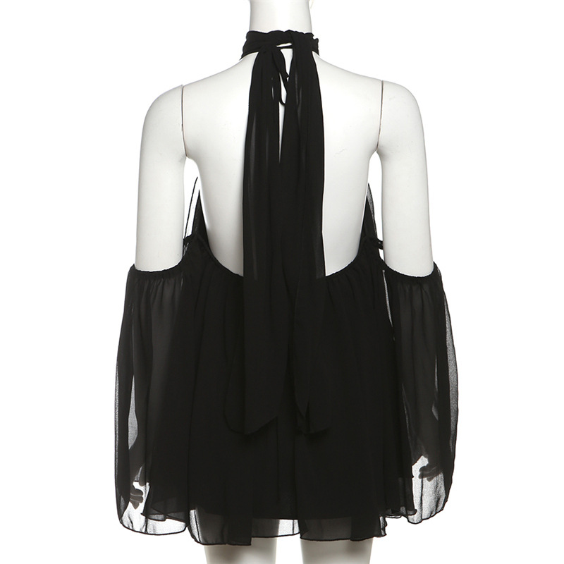 CM.YAYA Women Drop Shoulder Halter Neck Bow Backless Mini Chiffon Dress 2026 Street Beach Party Education Dresses Vestidos CM.YAYA Women Drop Shoulder Halter Neck Bow Backless Mini Chiffon Dress 2026 Street Beach Party Education Dresses Vestidos