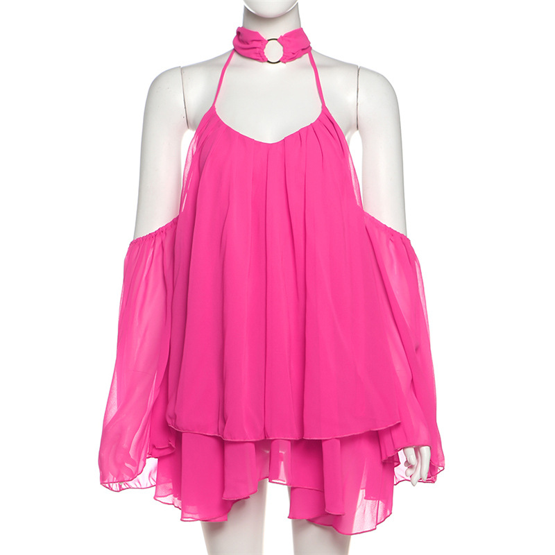 CM.YAYA Women Drop Shoulder Halter Neck Bow Backless Mini Chiffon Dress 2026 Street Beach Party Education Dresses Vestidos CM.YAYA Women Drop Shoulder Halter Neck Bow Backless Mini Chiffon Dress 2026 Street Beach Party Education Dresses Vestidos