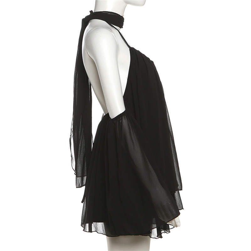 CM.YAYA Women Drop Shoulder Halter Neck Bow Backless Mini Chiffon Dress 2026 Street Beach Party Education Dresses Vestidos CM.YAYA Women Drop Shoulder Halter Neck Bow Backless Mini Chiffon Dress 2026 Street Beach Party Education Dresses Vestidos