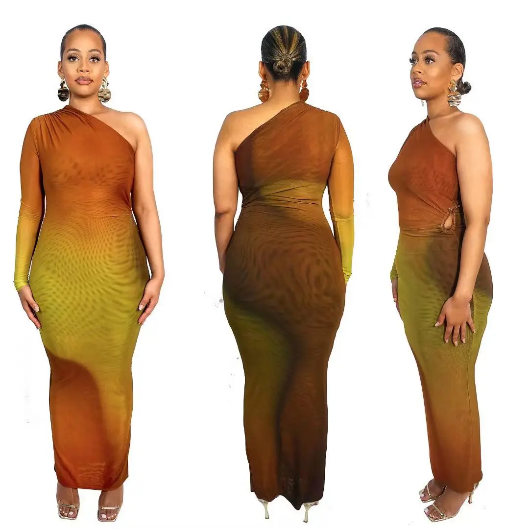 CM.YAYA Autumn One Full Sleeve Skew Collar Long Maxi Dress Street Women Mesh See Through Party Night Evening Vestidos Dresses CM.YAYA Autumn One Full Sleeve Skew Collar Long Maxi Dress Street Women Mesh See Through Party Night Evening Vestidos Dresses