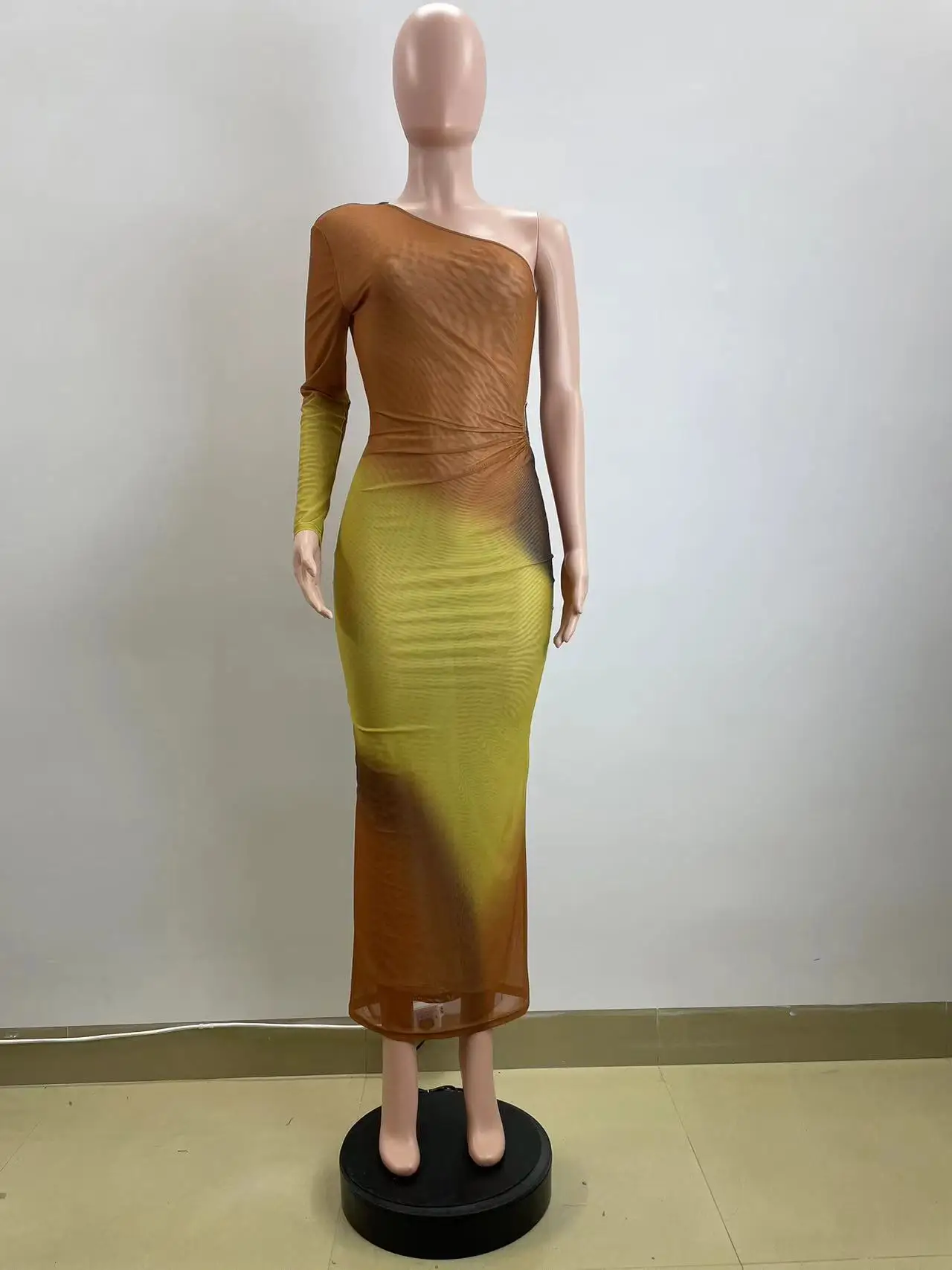 CM.YAYA Autumn One Full Sleeve Skew Collar Long Maxi Dress Street Women Mesh See Through Party Night Evening Vestidos Dresses CM.YAYA Autumn One Full Sleeve Skew Collar Long Maxi Dress Street Women Mesh See Through Party Night Evening Vestidos Dresses