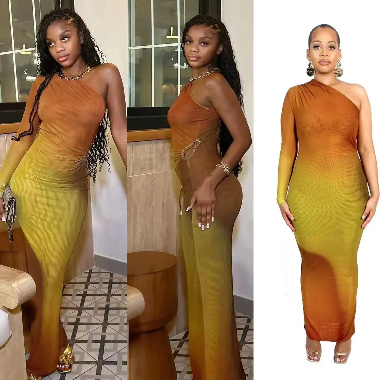 CM.YAYA Autumn One Full Sleeve Skew Collar Long Maxi Dress Street Women Mesh See Through Party Night Evening Vestidos Dresses CM.YAYA Autumn One Full Sleeve Skew Collar Long Maxi Dress Street Women Mesh See Through Party Night Evening Vestidos Dresses