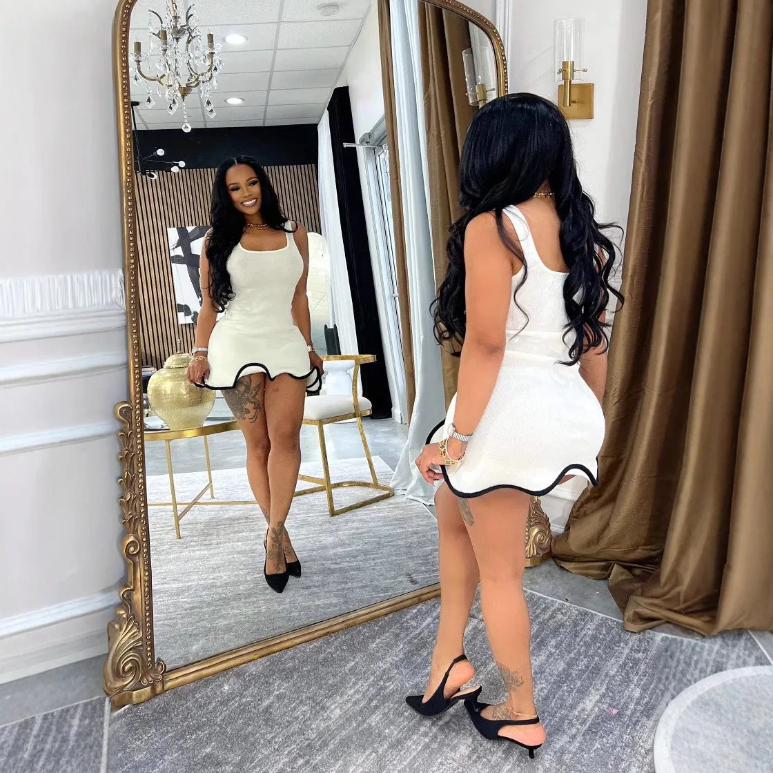 CM.YAYA Women Sleeveless O-neck Tank Mini Dress 2025 Summer Slim Sexy Sweet Club Party Evening High Street Ruffles Dresses