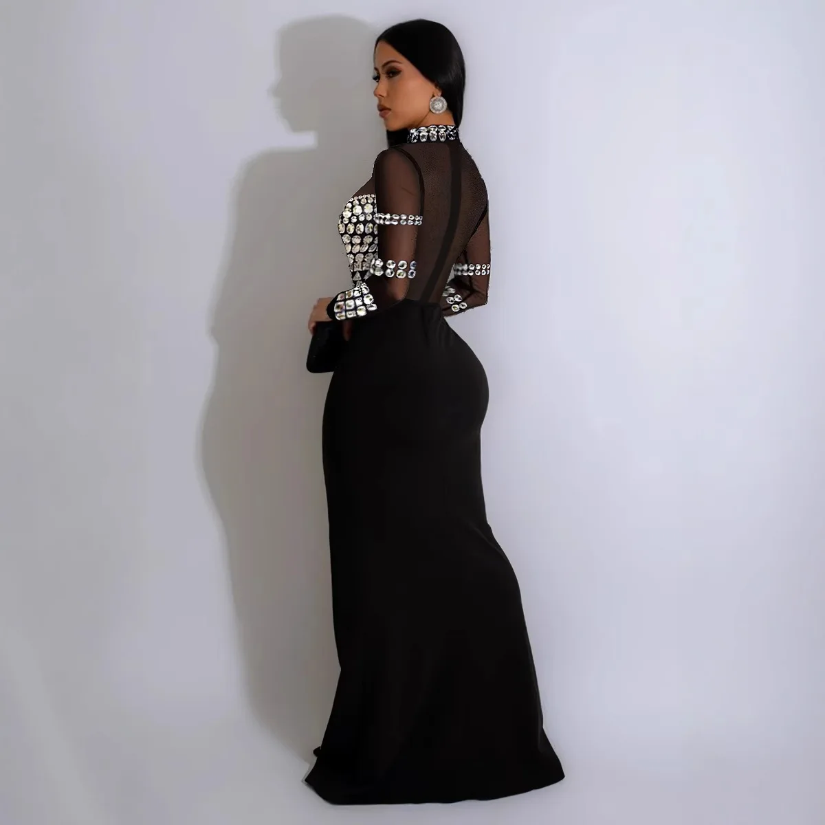 CM.YAYA Women Full Sleeve Diamonds Mesh Rhinestones High Side Split Mermaid Maxi Long Dress Evening Sexy Party Dresses Vestidos CM.YAYA Women Full Sleeve Diamonds Mesh Rhinestones High Side Split Mermaid Maxi Long Dress Evening Sexy Party Dresses Vestidos