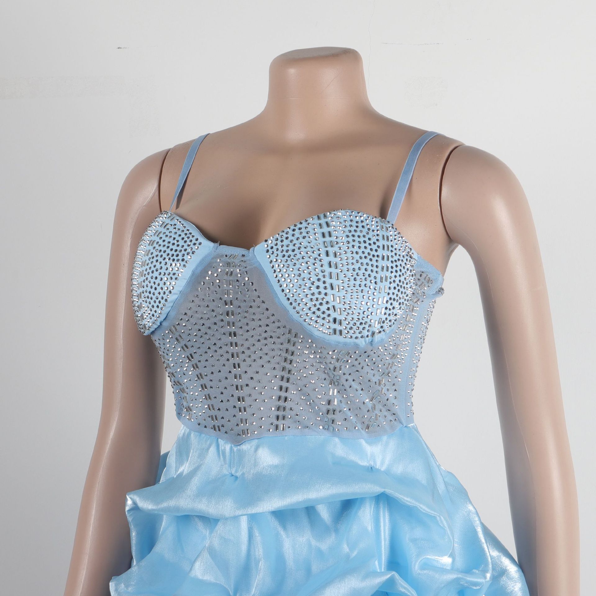 CM.YAYA Women Mesh Diamonds Hot Rhinestones Cake Style Big Swing Strap Bodycon Midi Dress 2023 Sexy Party Even Dresses Vestidos