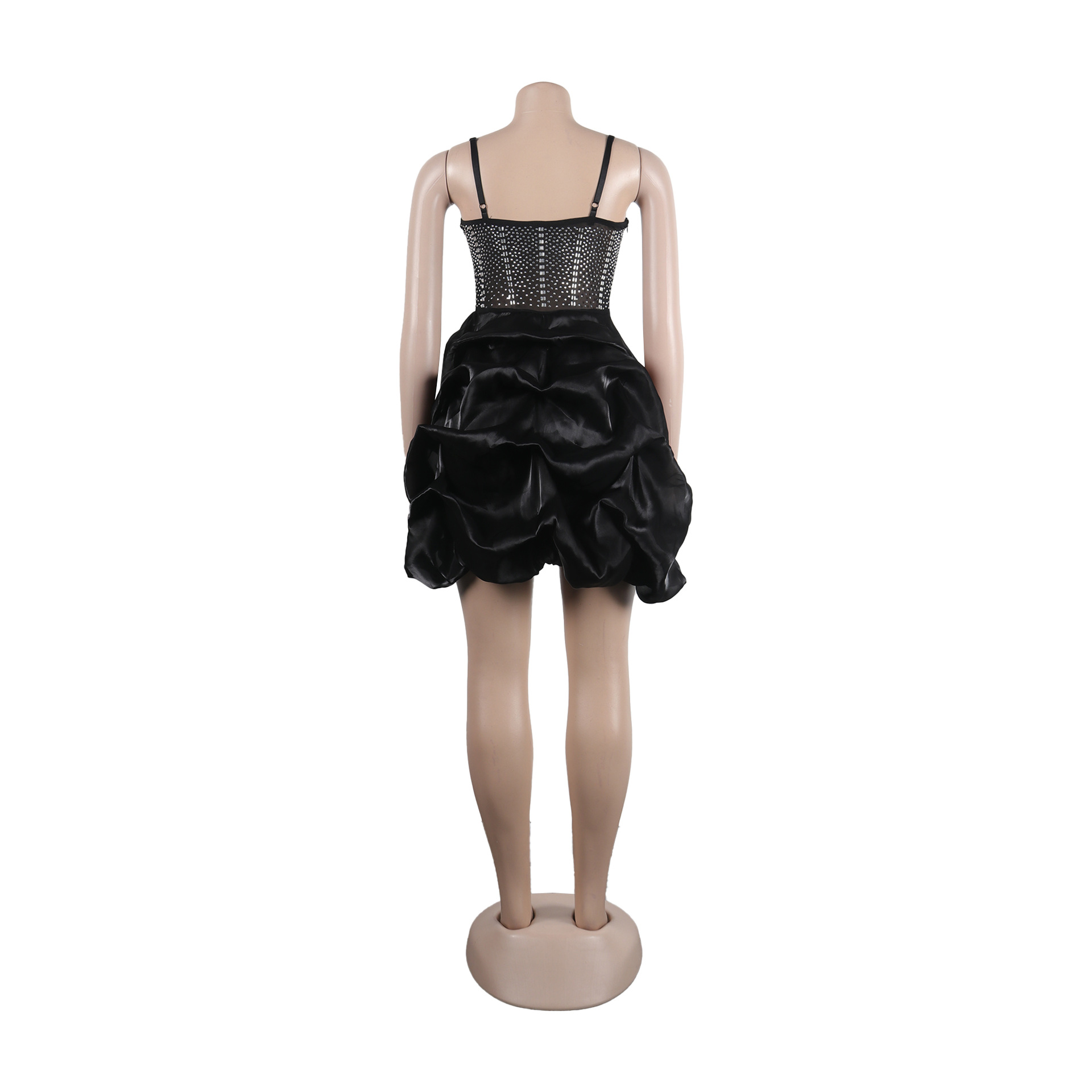 CM.YAYA Women Mesh Diamonds Hot Rhinestones Cake Style Big Swing Strap Bodycon Midi Dress 2023 Sexy Party Even Dresses Vestidos