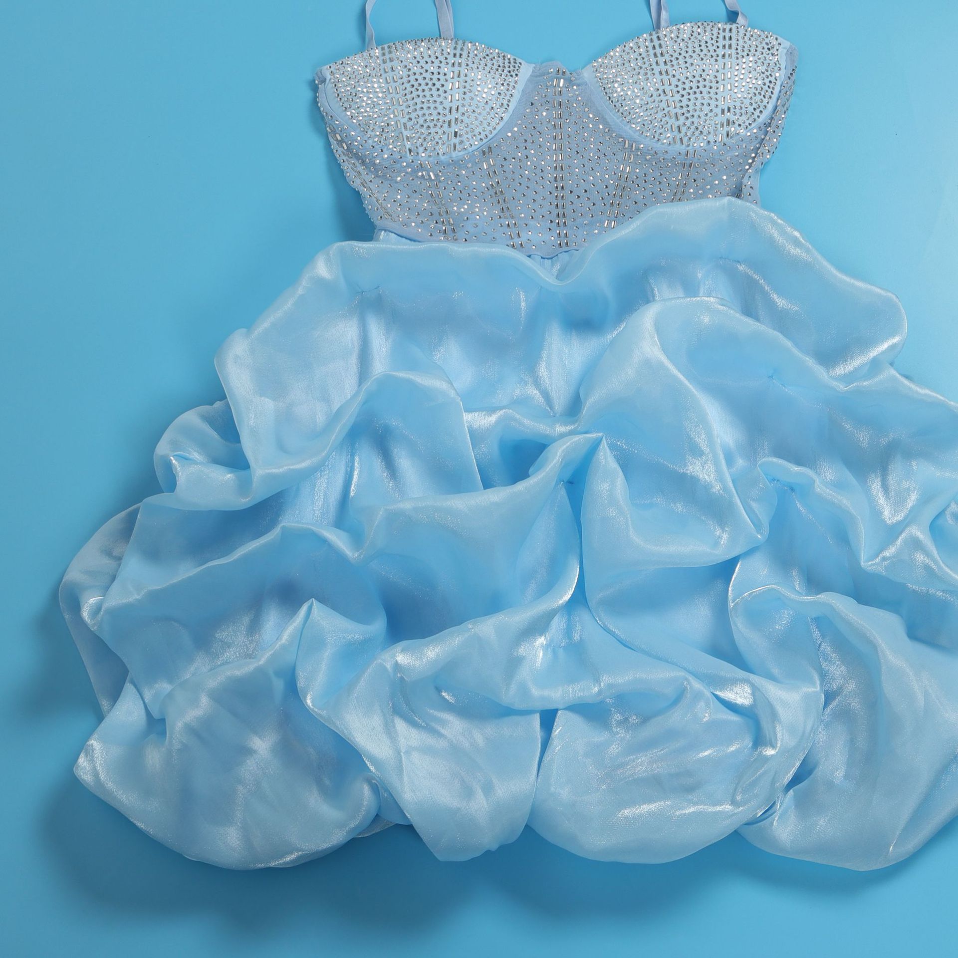 CM.YAYA Women Mesh Diamonds Hot Rhinestones Cake Style Big Swing Strap Bodycon Midi Dress 2023 Sexy Party Even Dresses Vestidos