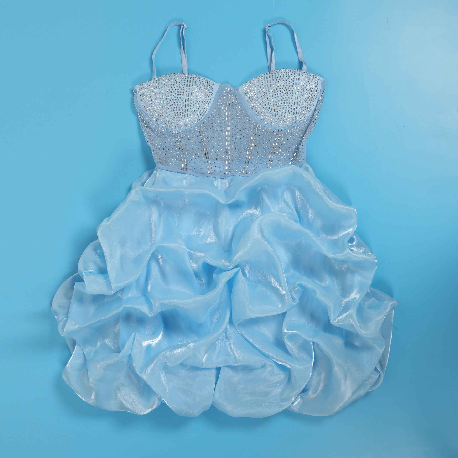 CM.YAYA Women Mesh Diamonds Hot Rhinestones Cake Style Big Swing Strap Bodycon Midi Dress 2023 Sexy Party Even Dresses Vestidos