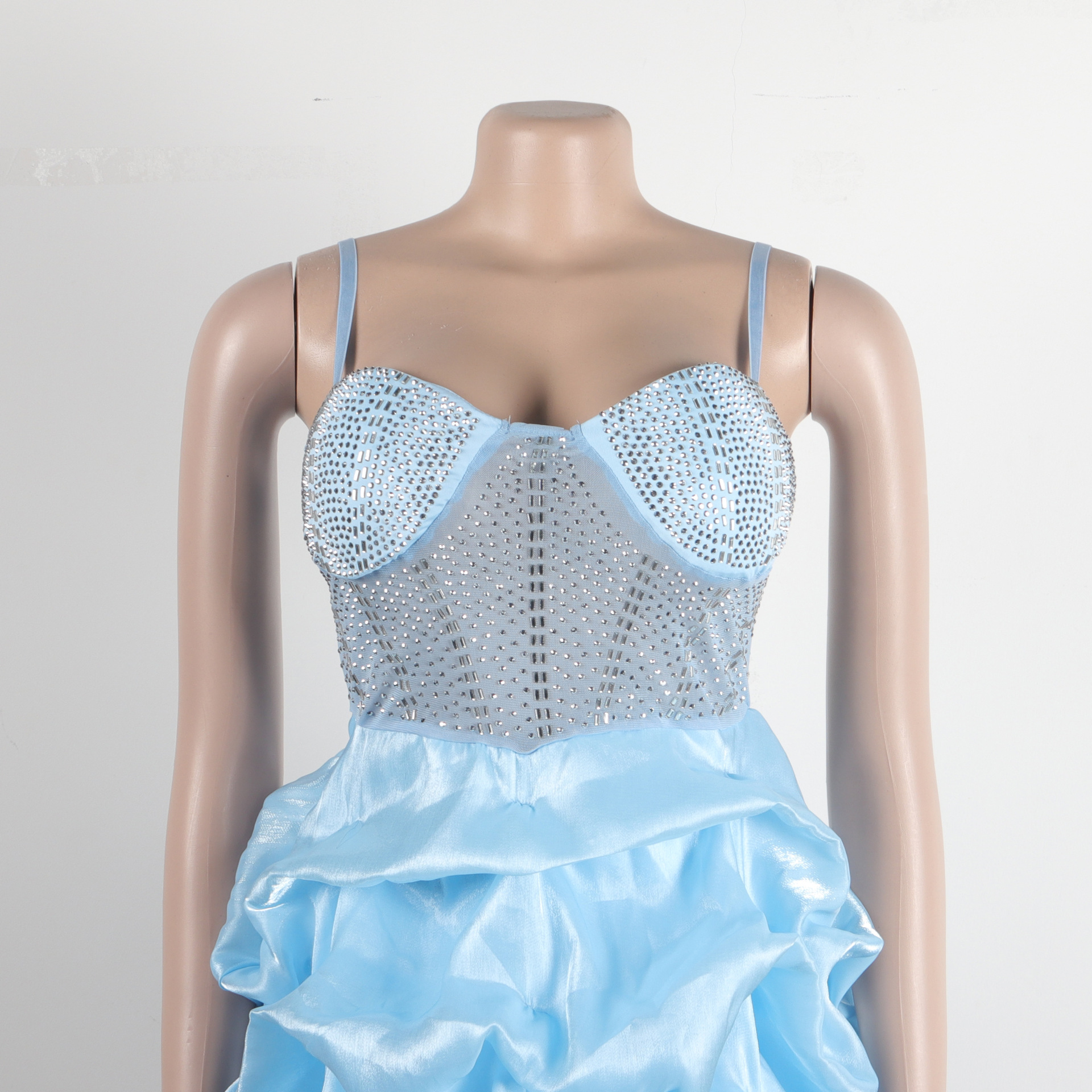 CM.YAYA Women Mesh Diamonds Hot Rhinestones Cake Style Big Swing Strap Bodycon Midi Dress 2023 Sexy Party Even Dresses Vestidos